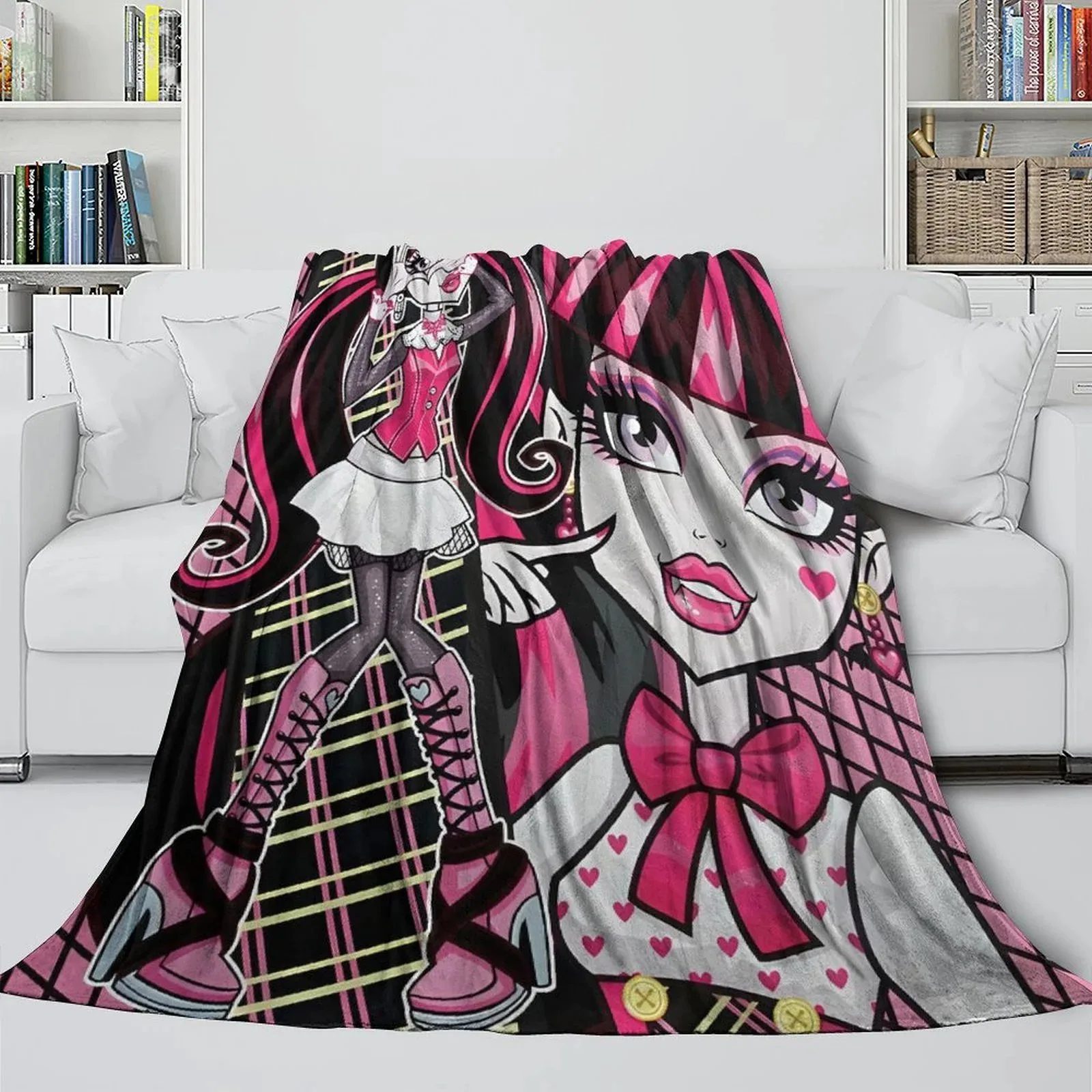 Monster High Draculaura Stripe Pink Fleece Throw Blanket - Image 2