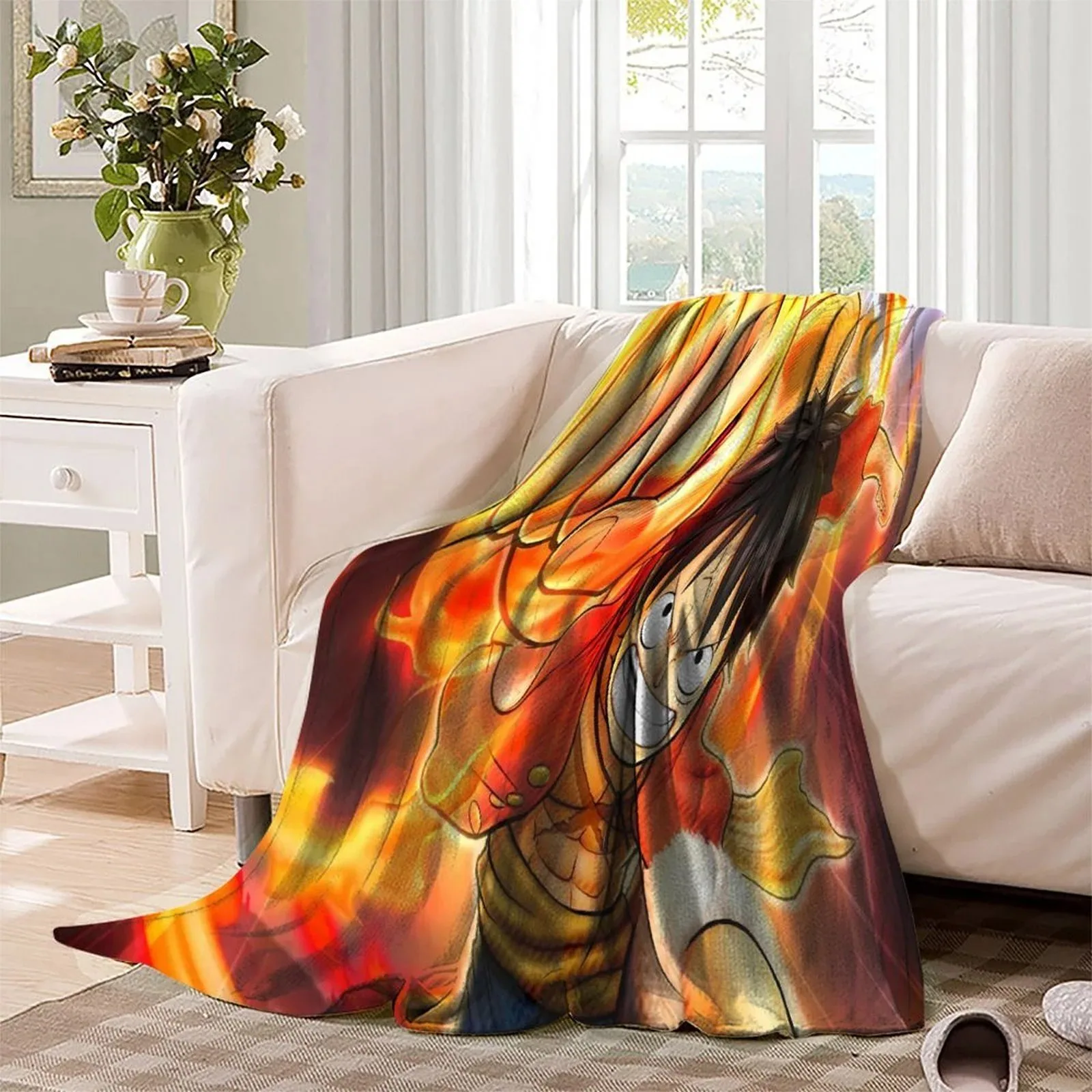 One Piece Fire Fist Orange Fleece Throw Blanket - Image 3