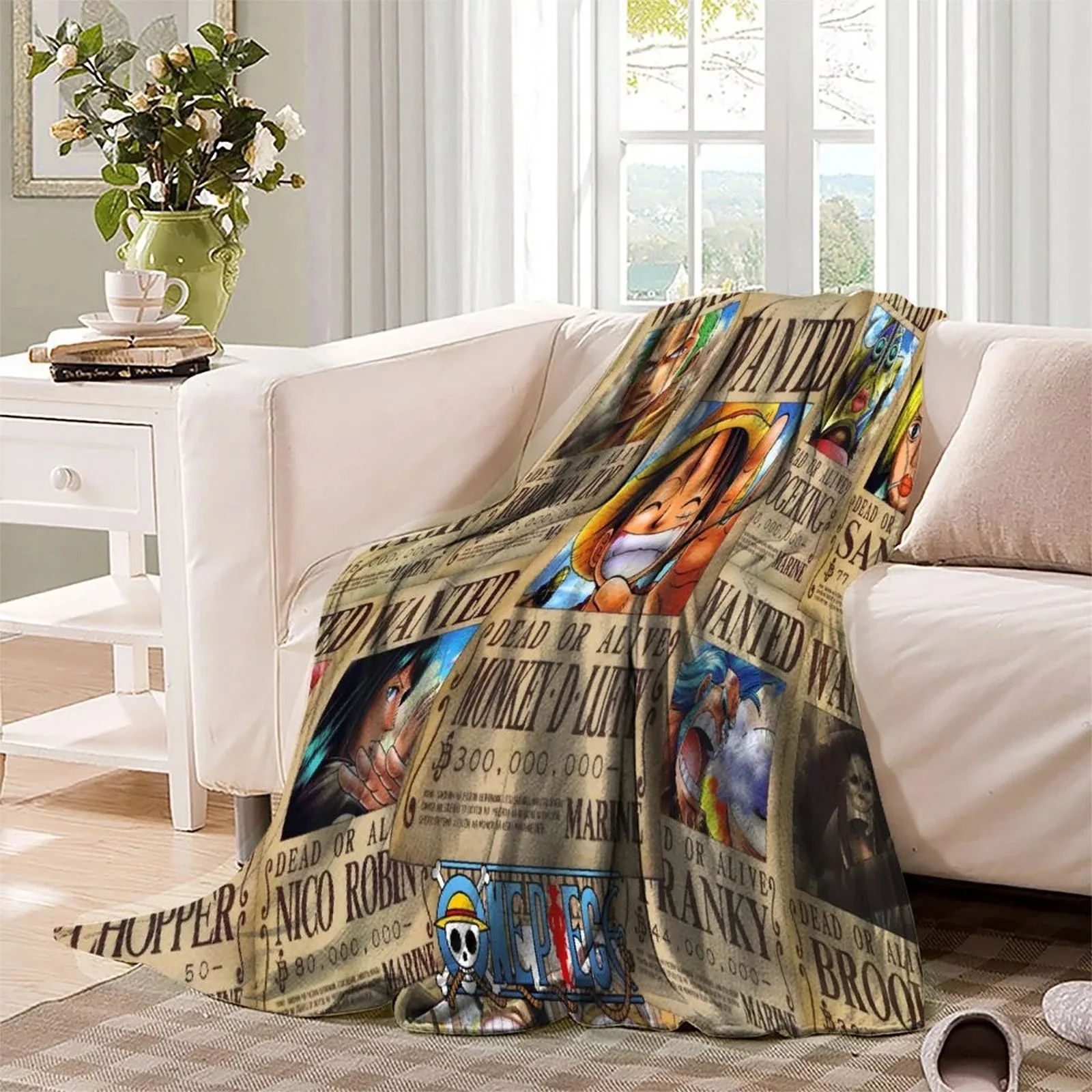 One Piece Wanted Poster Grid Fleece Throw Blanket - Image 3
