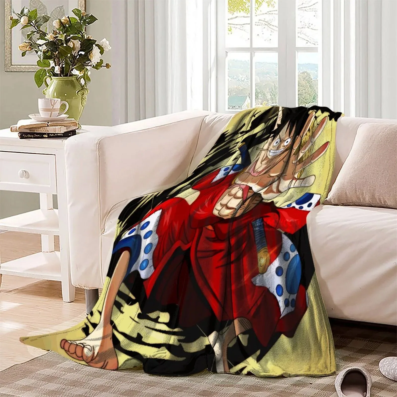 One Piece Gold Swirl Palm Fleece Throw Blanket - Image 3