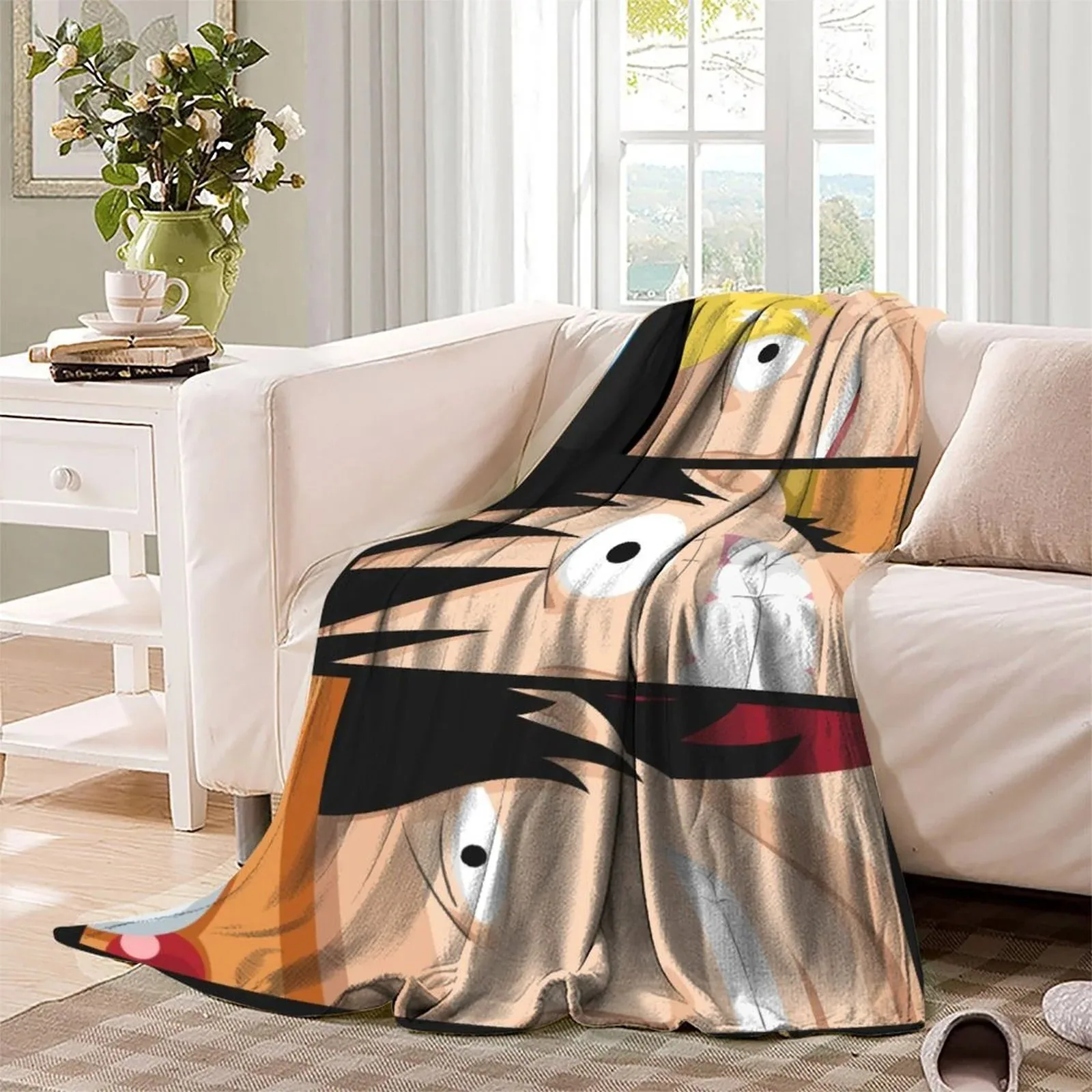 One Piece Trio Face Close-Up Fleece Throw Blanket - Image 3