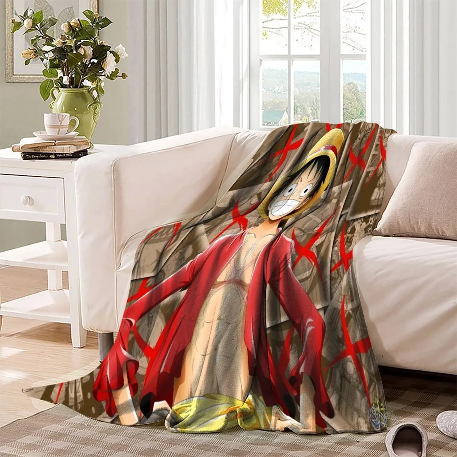 One Piece Red Cross Tan Fleece Throw Blanket - Image 3