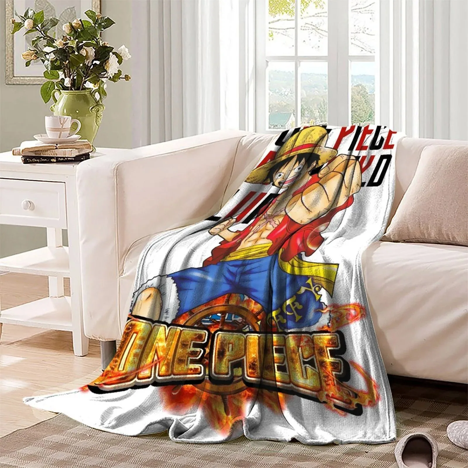 One Piece Luffy Fist Logo White Fleece Throw Blanket - Image 3