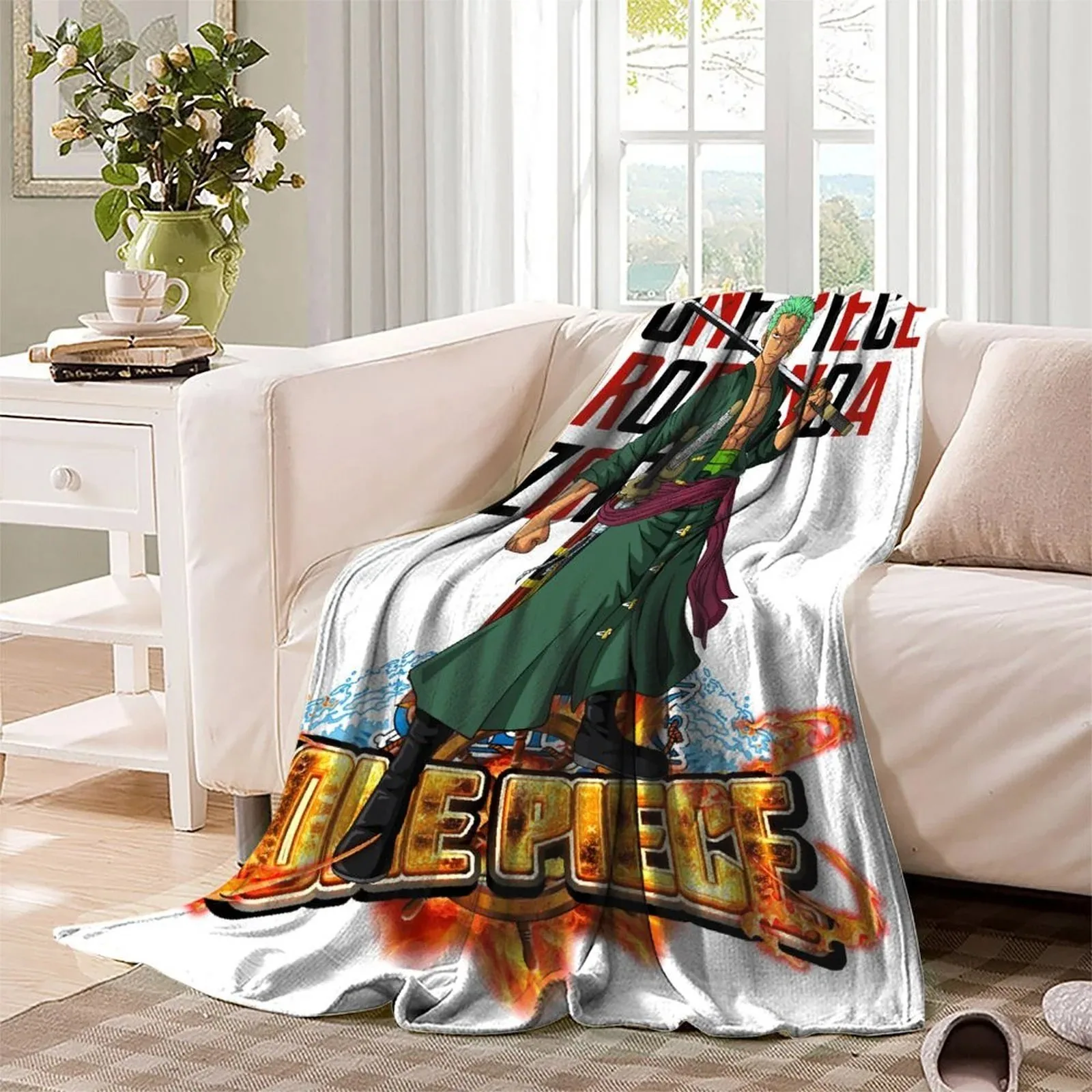 One Piece Zoro Zoro Logo White Fleece Throw Blanket - Image 3
