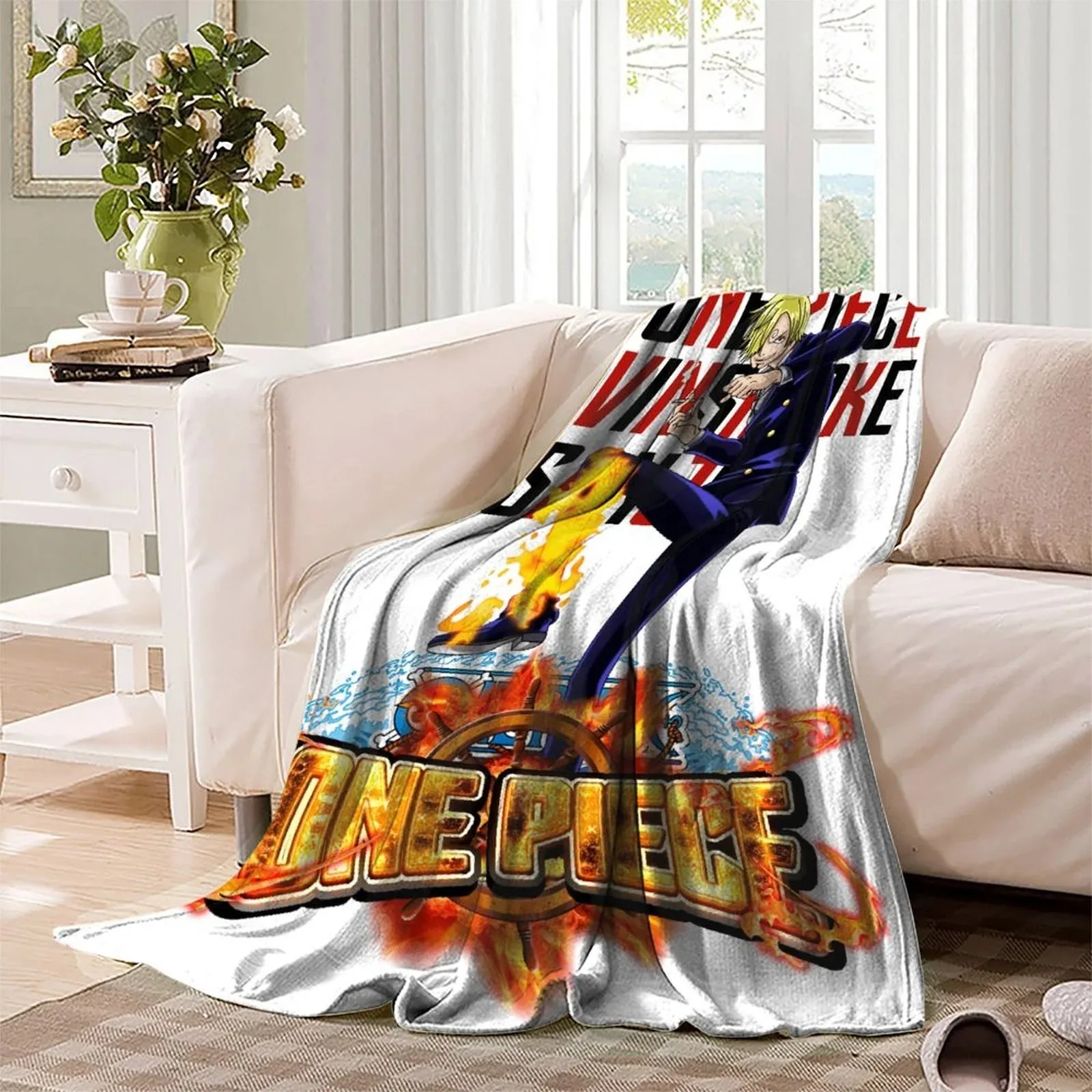 One Piece Sanji Flame Kick Fleece Throw Blanket - Image 3