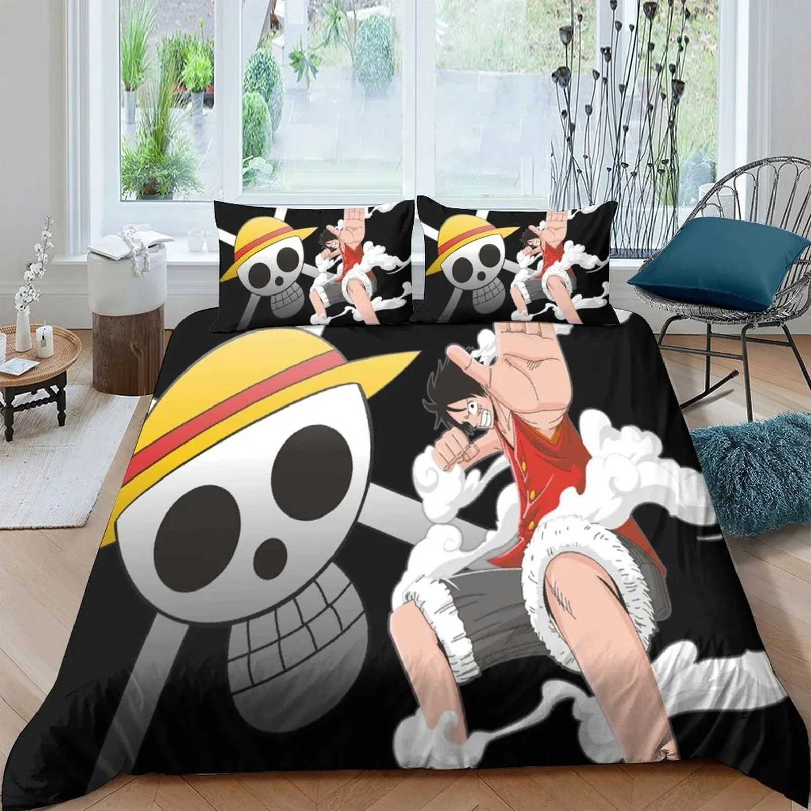 One Piece Luffy Jolly Roger Black Duvet Cover Set - Image 2