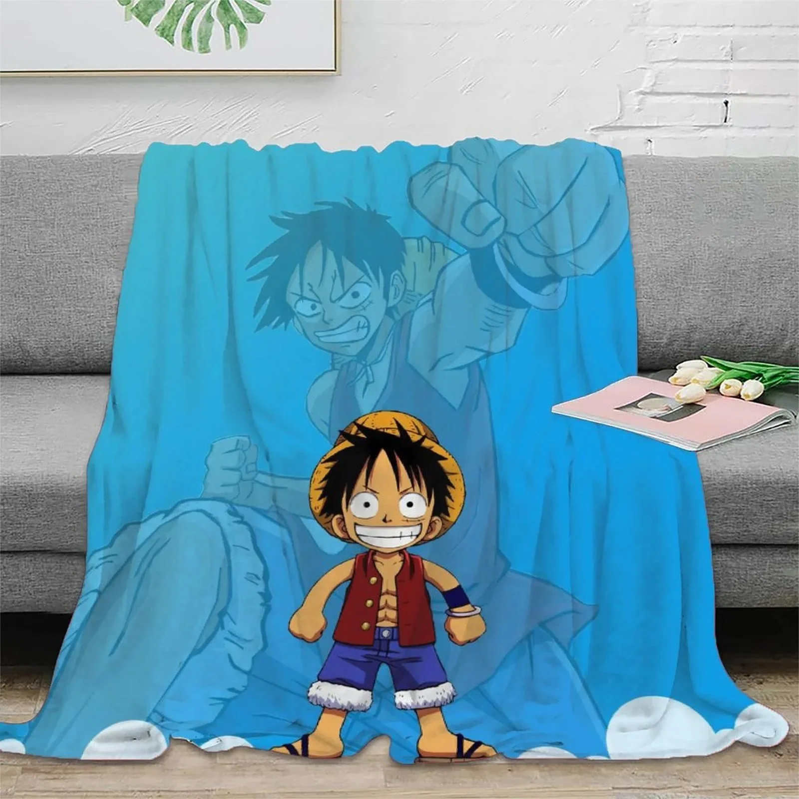 One Piece Chibi Blue Sky Fleece Throw Blanket - Image 2