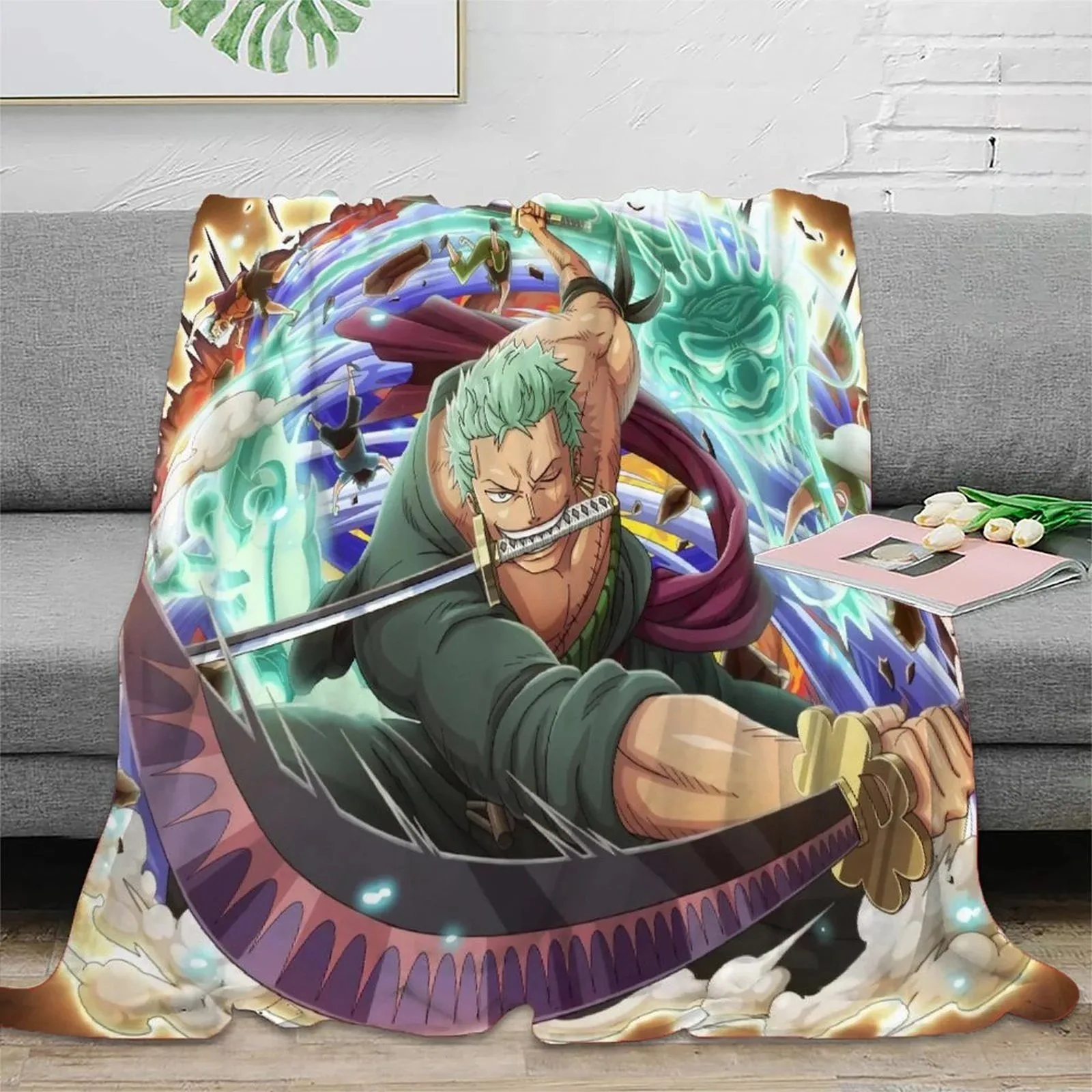 One Piece Zoro Three Sword Style Fleece Throw Blanket - Image 2