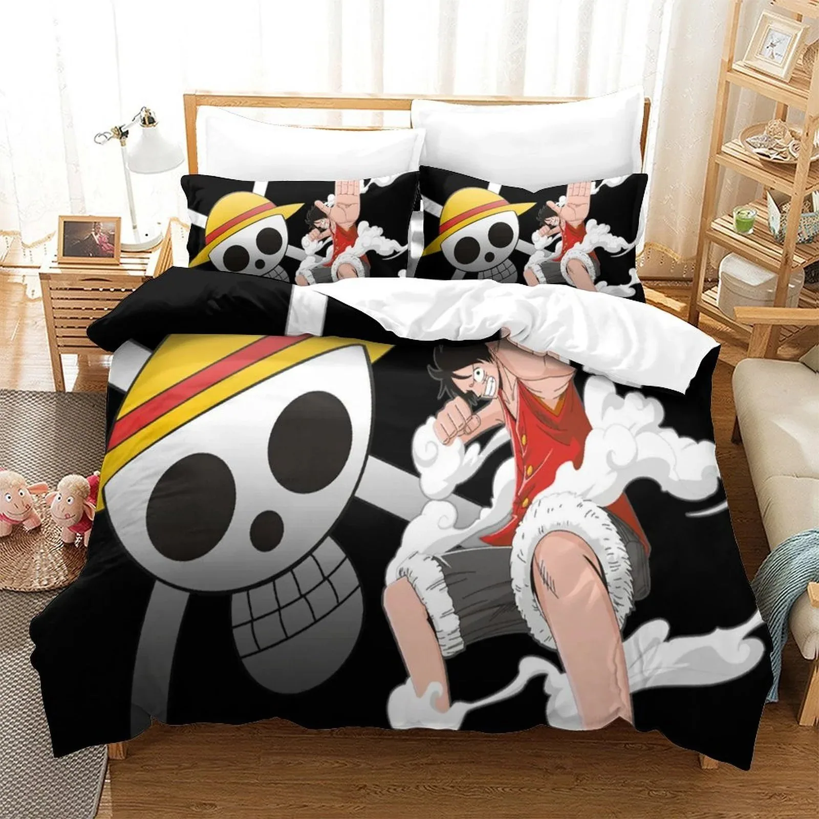 One Piece Luffy Jolly Roger Black Duvet Cover Set - Image 1