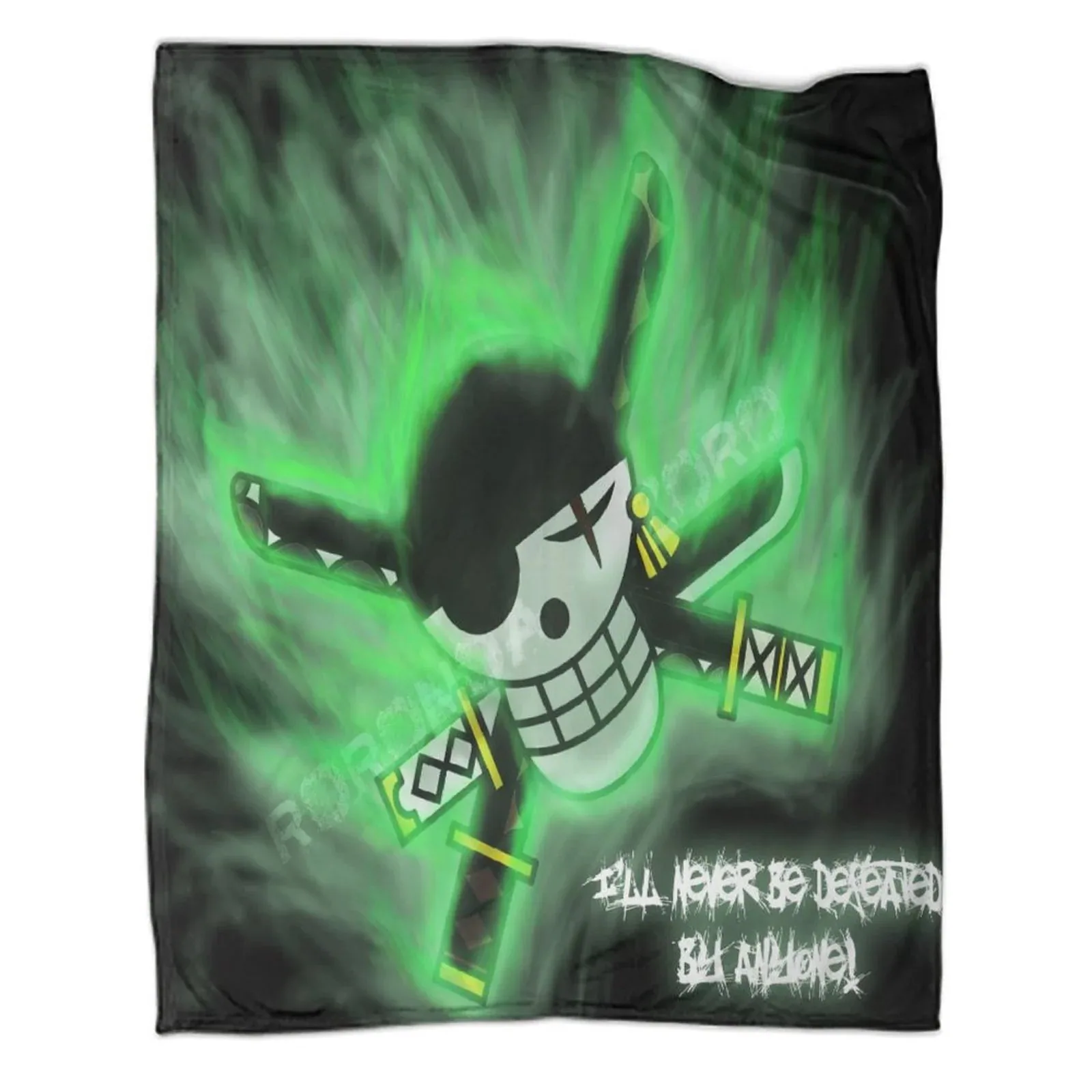One Piece Zoro Green Skull Emblem Fleece Throw Blanket - Image 1