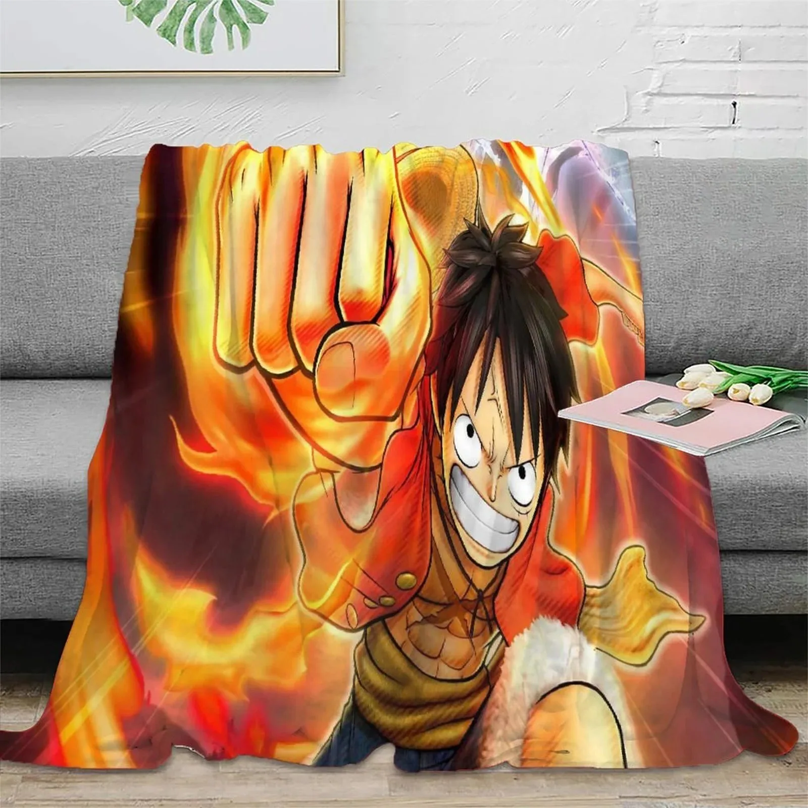 One Piece Fire Fist Orange Fleece Throw Blanket - Image 2