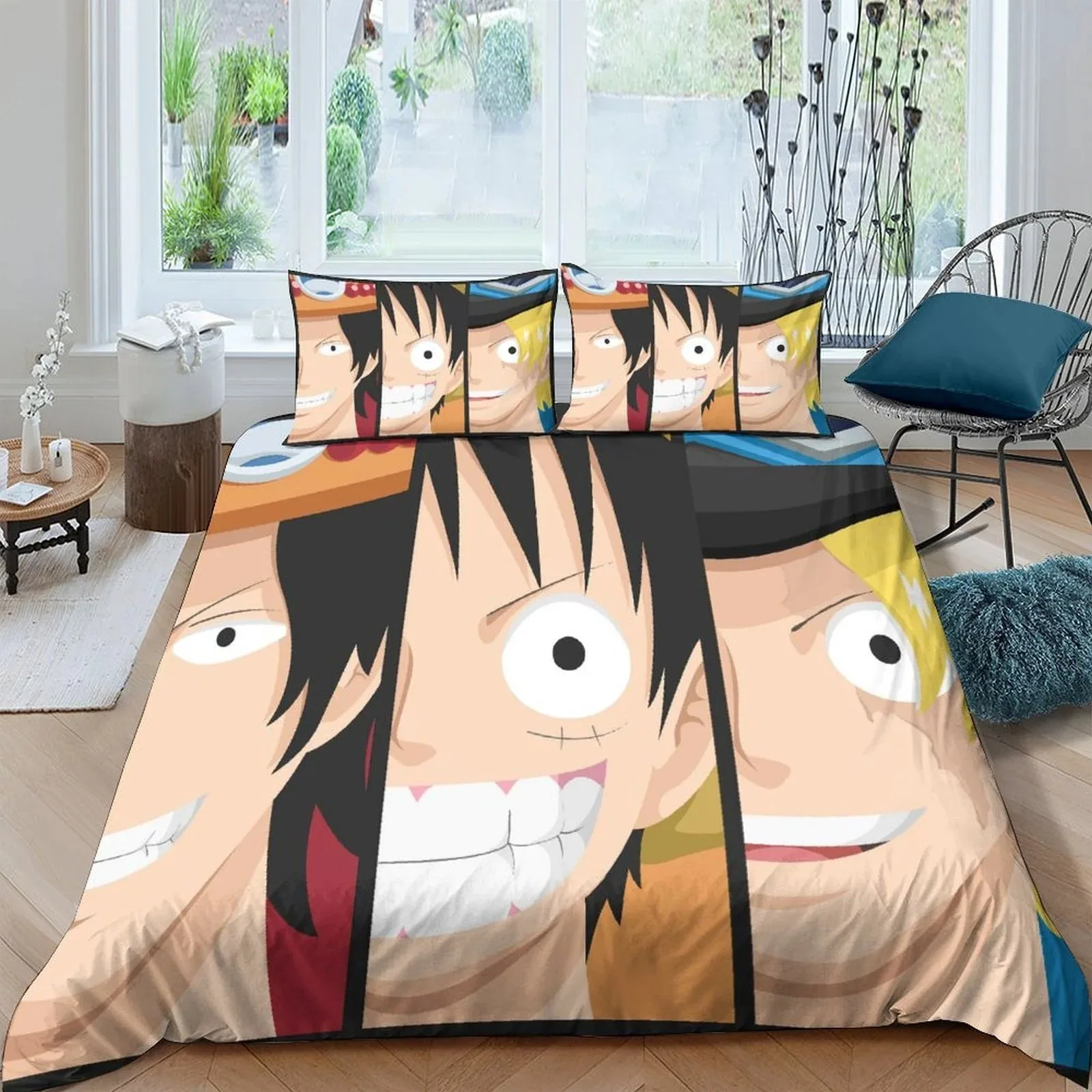 One Piece Trio Face Close-Up Duvet Cover Set - Image 2