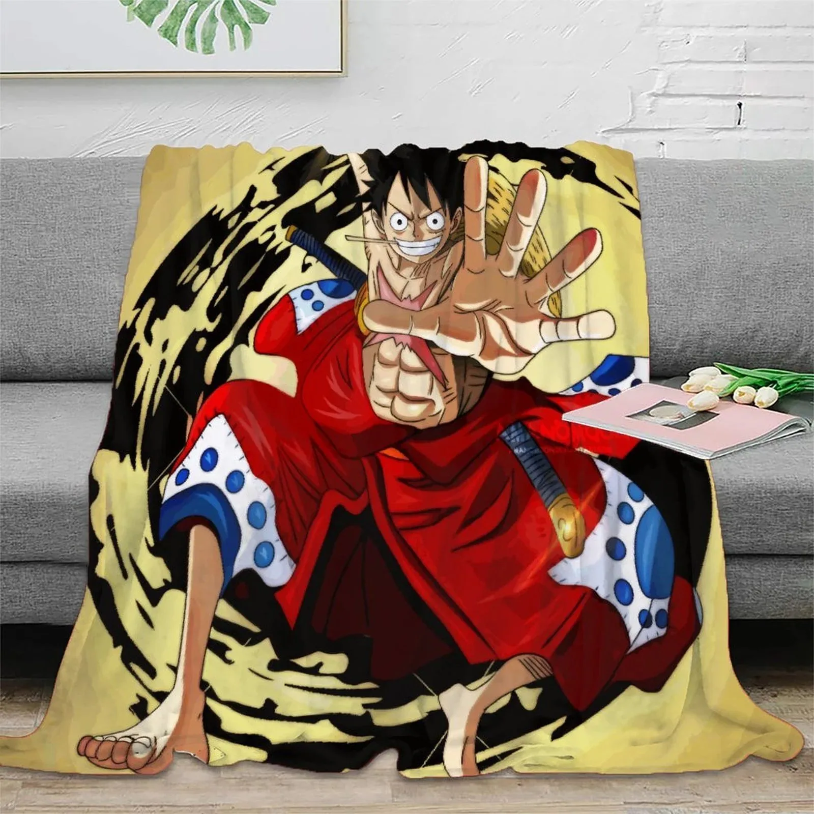 One Piece Gold Swirl Palm Fleece Throw Blanket - Image 2