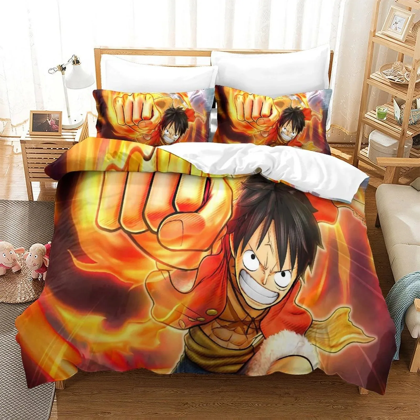 One Piece Luffy Fire Fist Orange Duvet Cover Set - Image 2