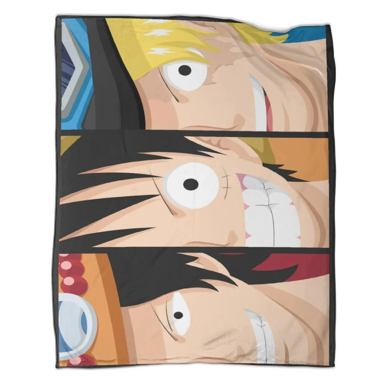 One Piece Trio Face Close-Up Fleece Throw Blanket - Image 1