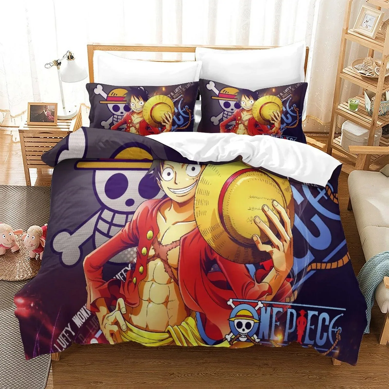One Piece Luffy Purple Hat Salute Duvet Cover Set - Image 2