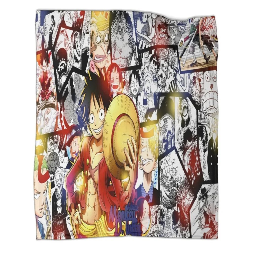 One Piece Manga Collage Hat Fleece Throw Blanket - Image 1