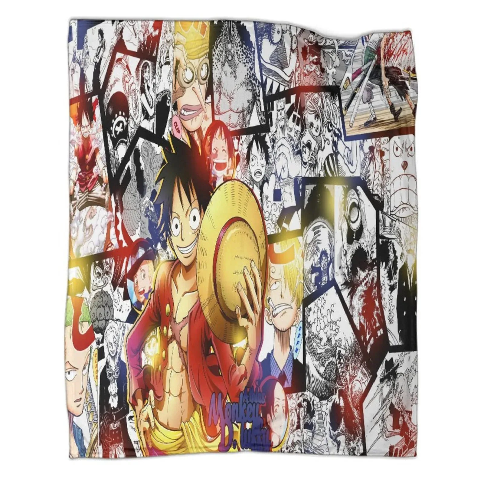 One Piece Manga Collage Hat Fleece Throw Blanket - Image 1