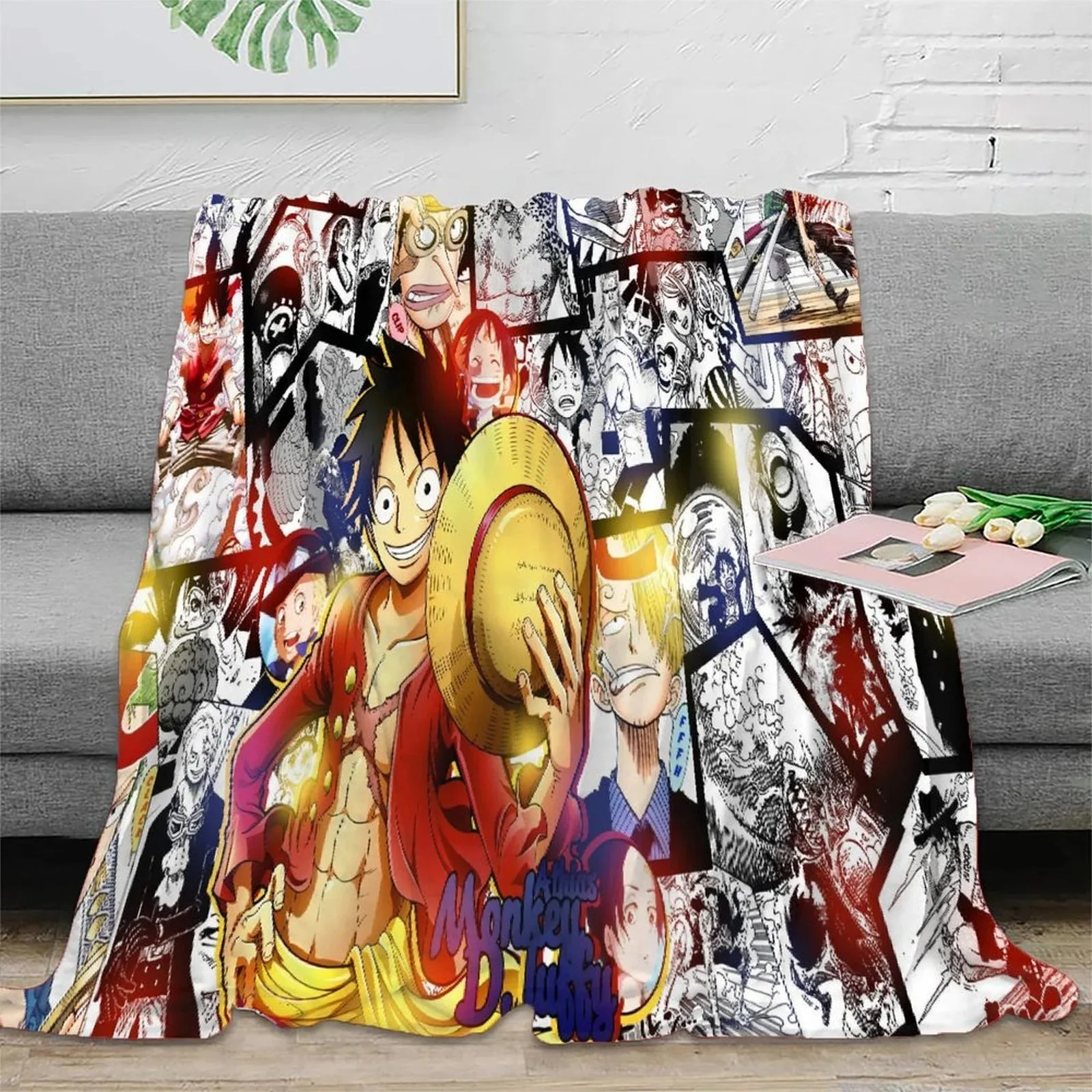 One Piece Manga Collage Hat Fleece Throw Blanket - Image 2