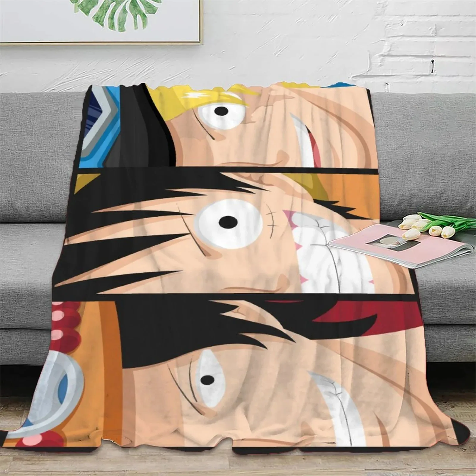 One Piece Trio Face Close-Up Fleece Throw Blanket - Image 2