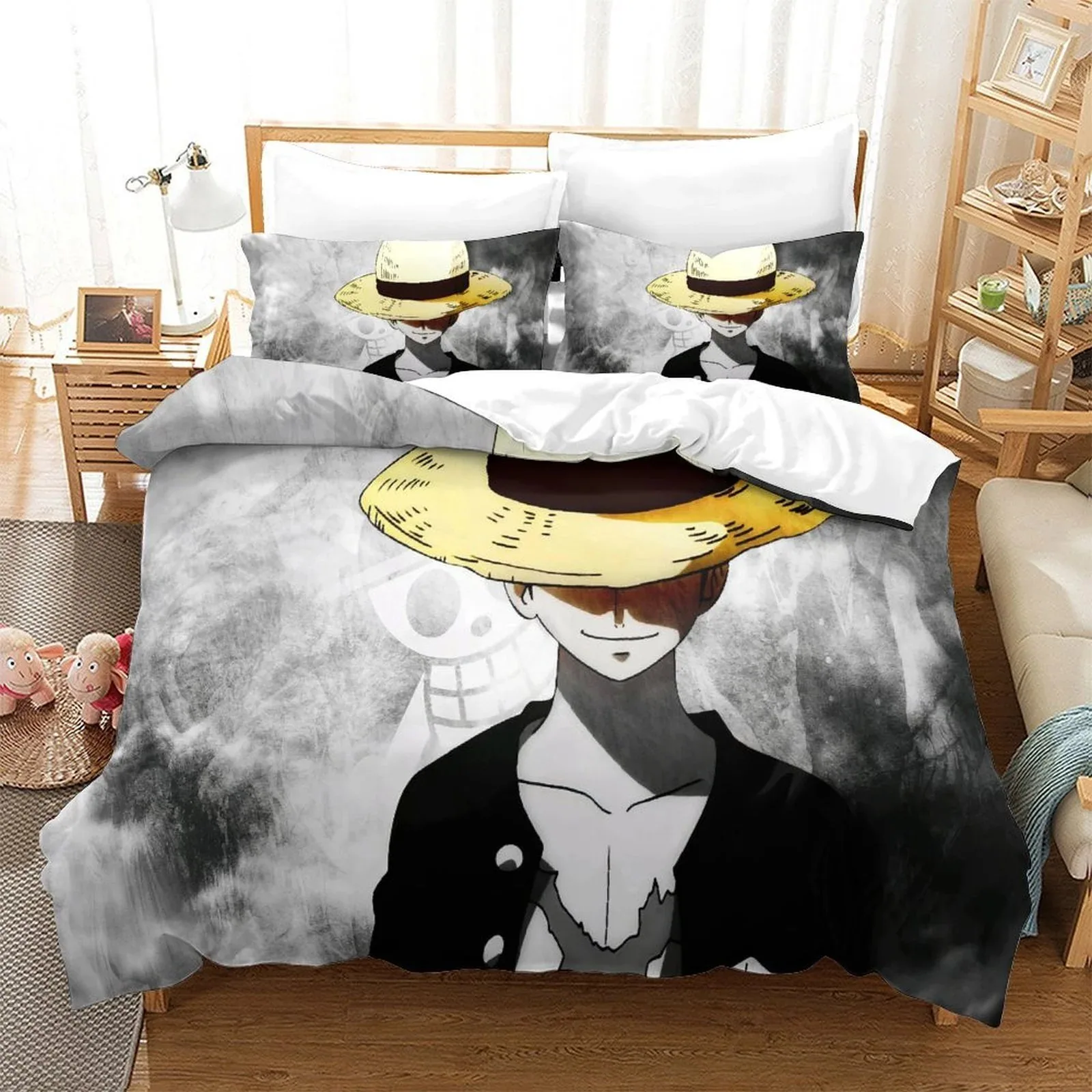 One Piece Luffy Monochrome Suit Duvet Cover Set - Image 1
