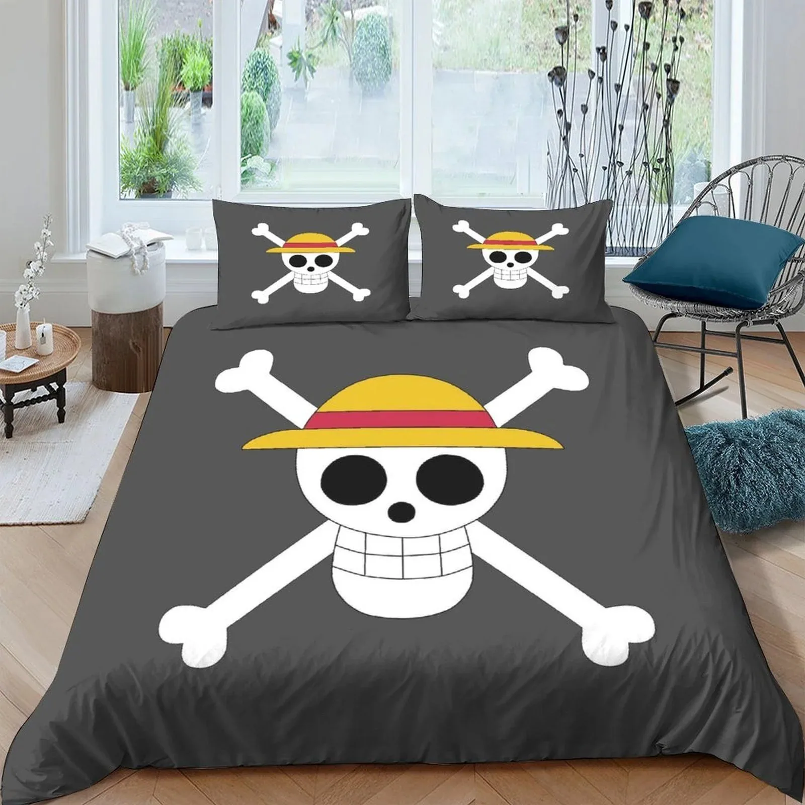 One Piece Grey Skull Flag Duvet Cover Set - Image 2