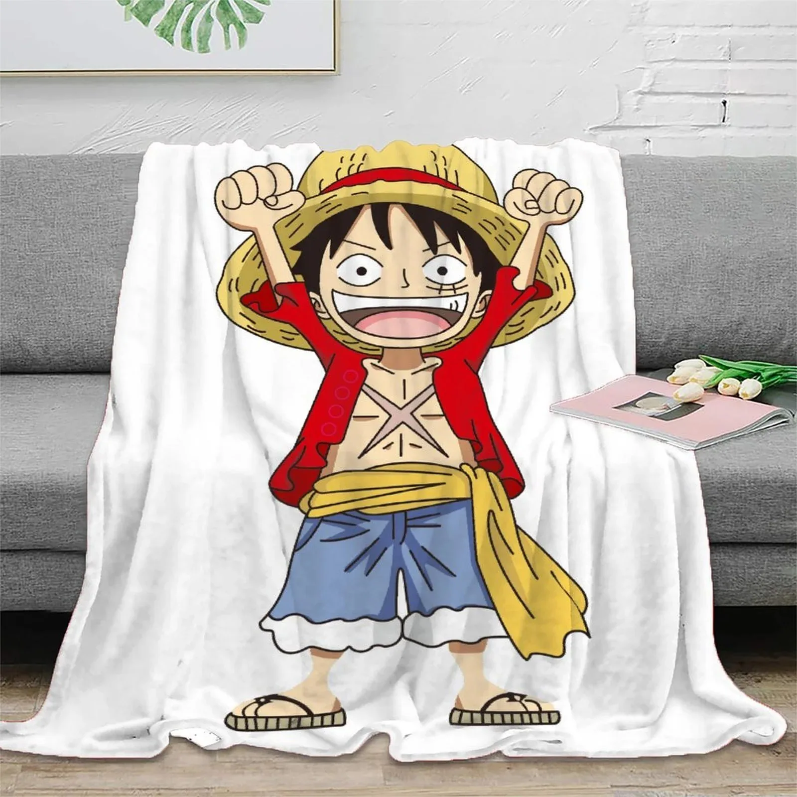 One Piece Luffy Chibi Luffy White Fleece Throw Blanket - Image 2