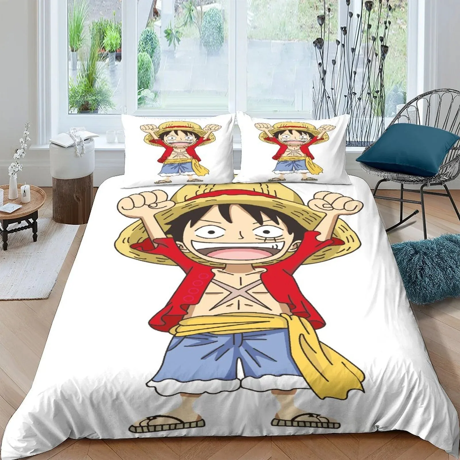 One Piece Chibi Luffy White Duvet Cover Set - Image 1