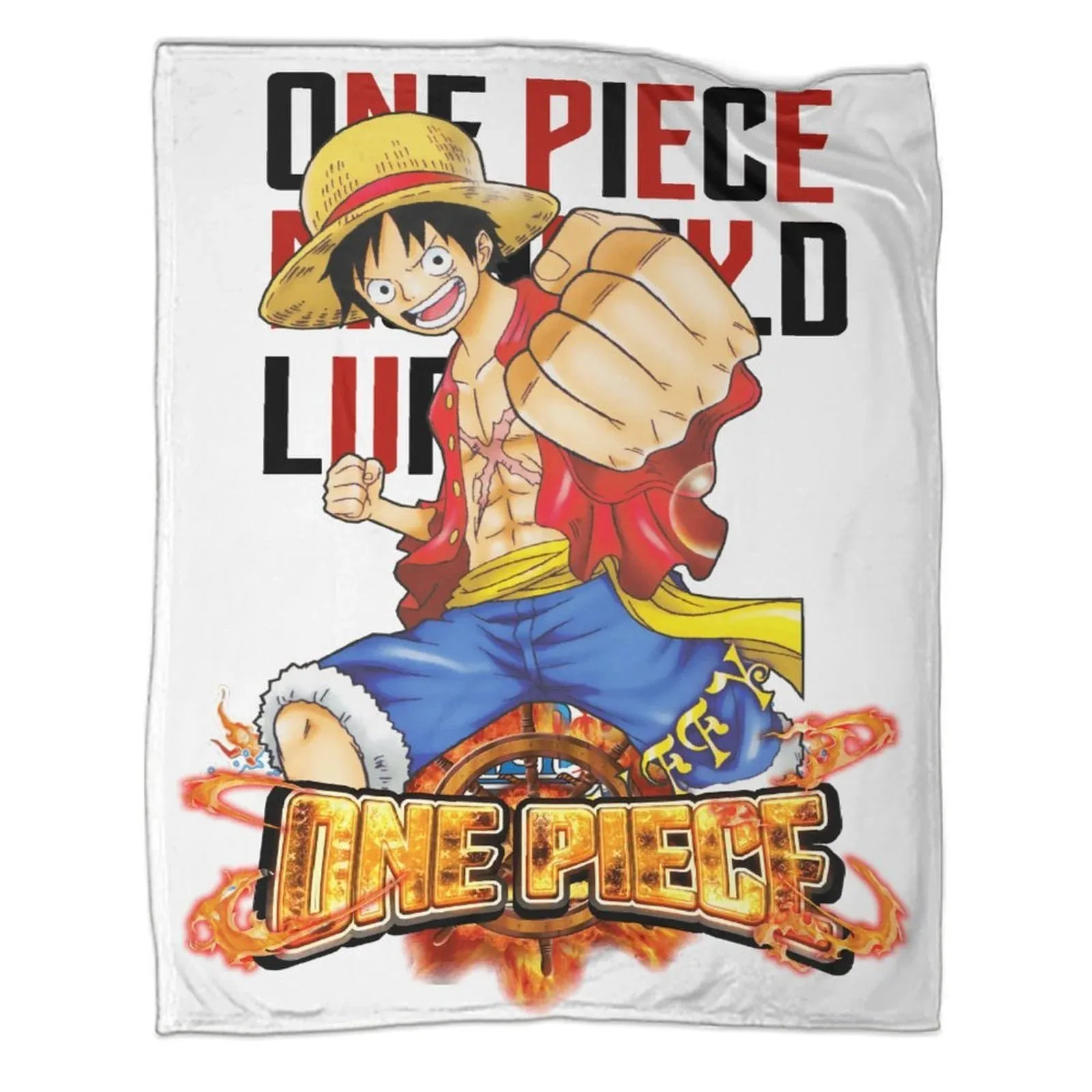 One Piece Luffy Fist Logo White Fleece Throw Blanket - Image 1
