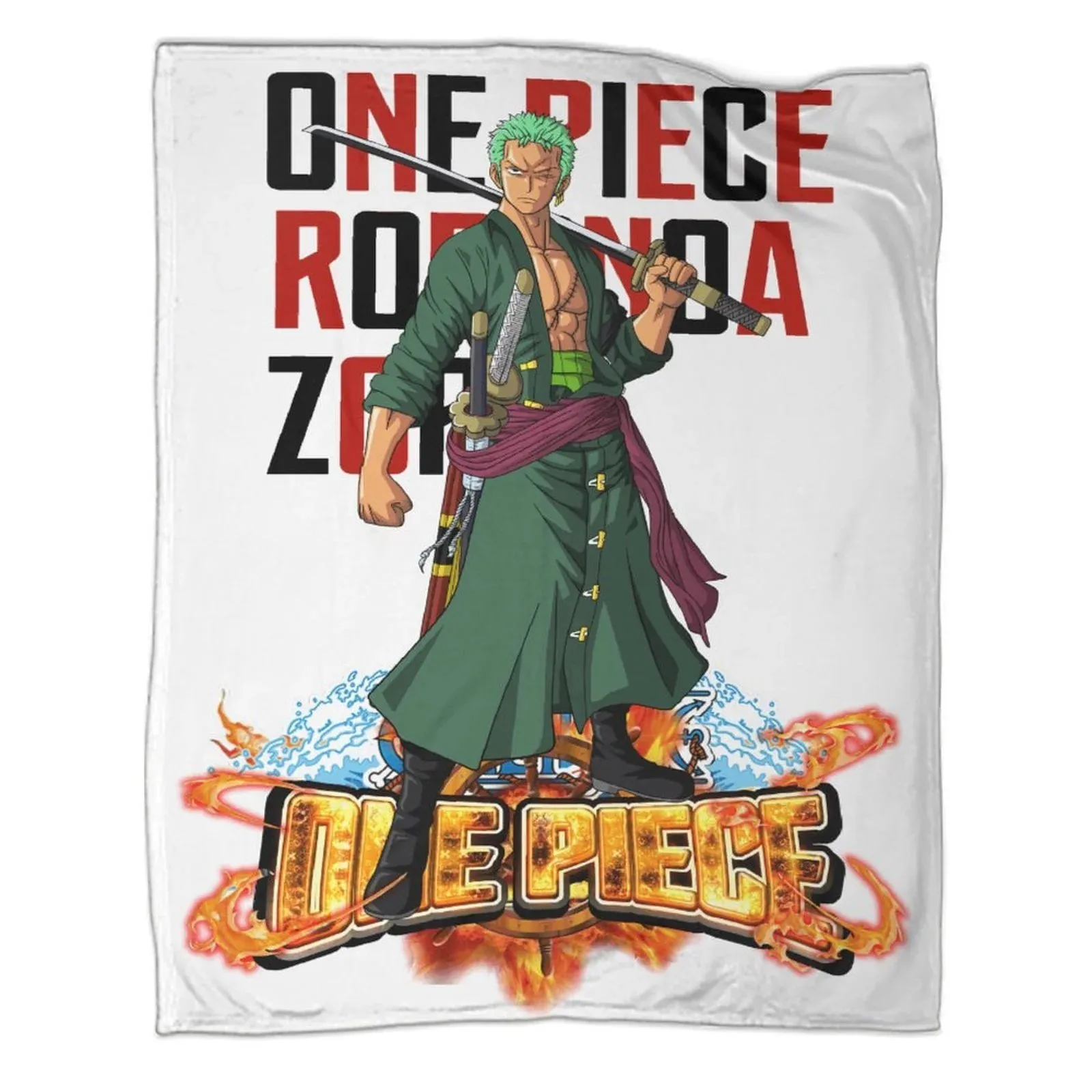 One Piece Zoro Zoro Logo White Fleece Throw Blanket - Image 1