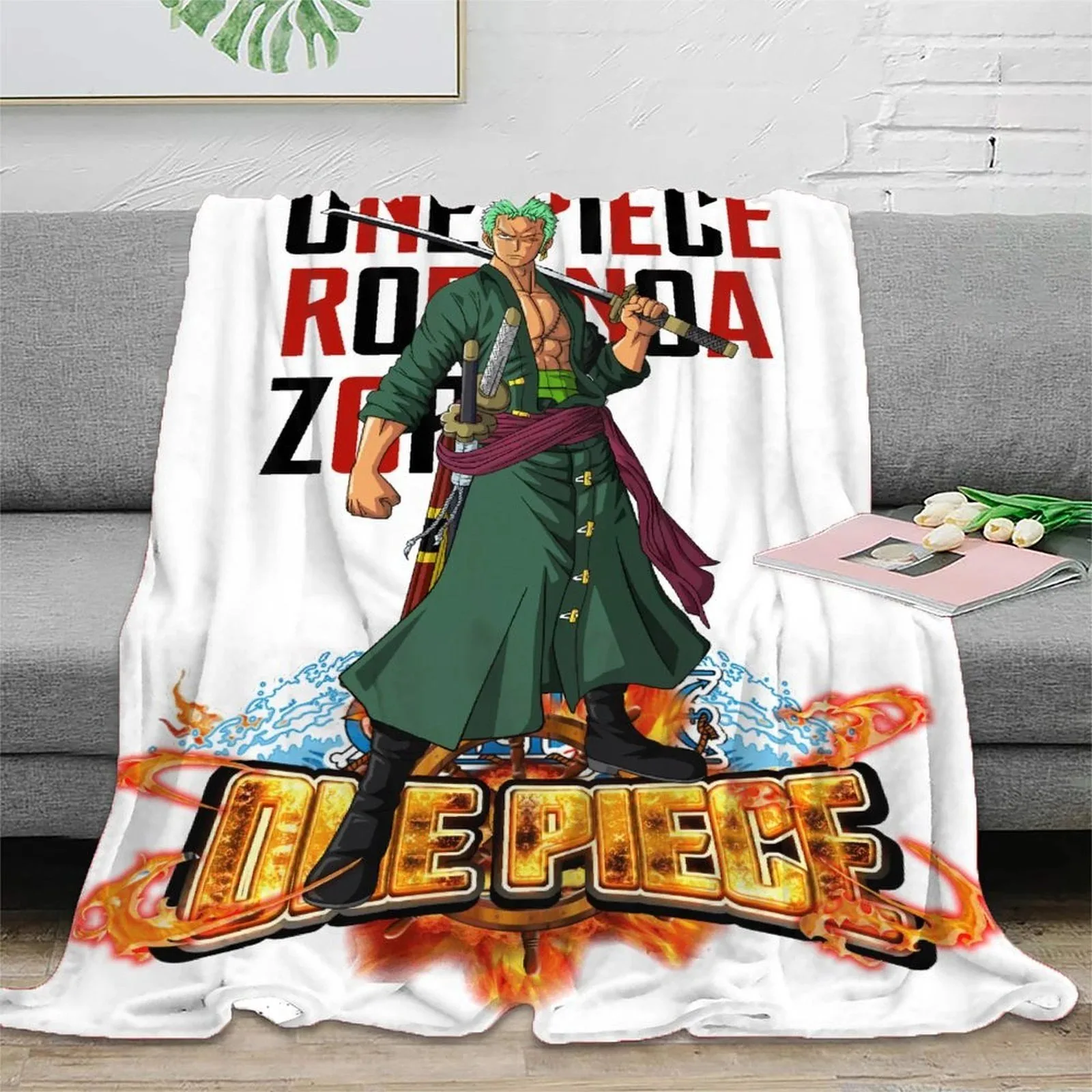 One Piece Zoro Zoro Logo White Fleece Throw Blanket - Image 2
