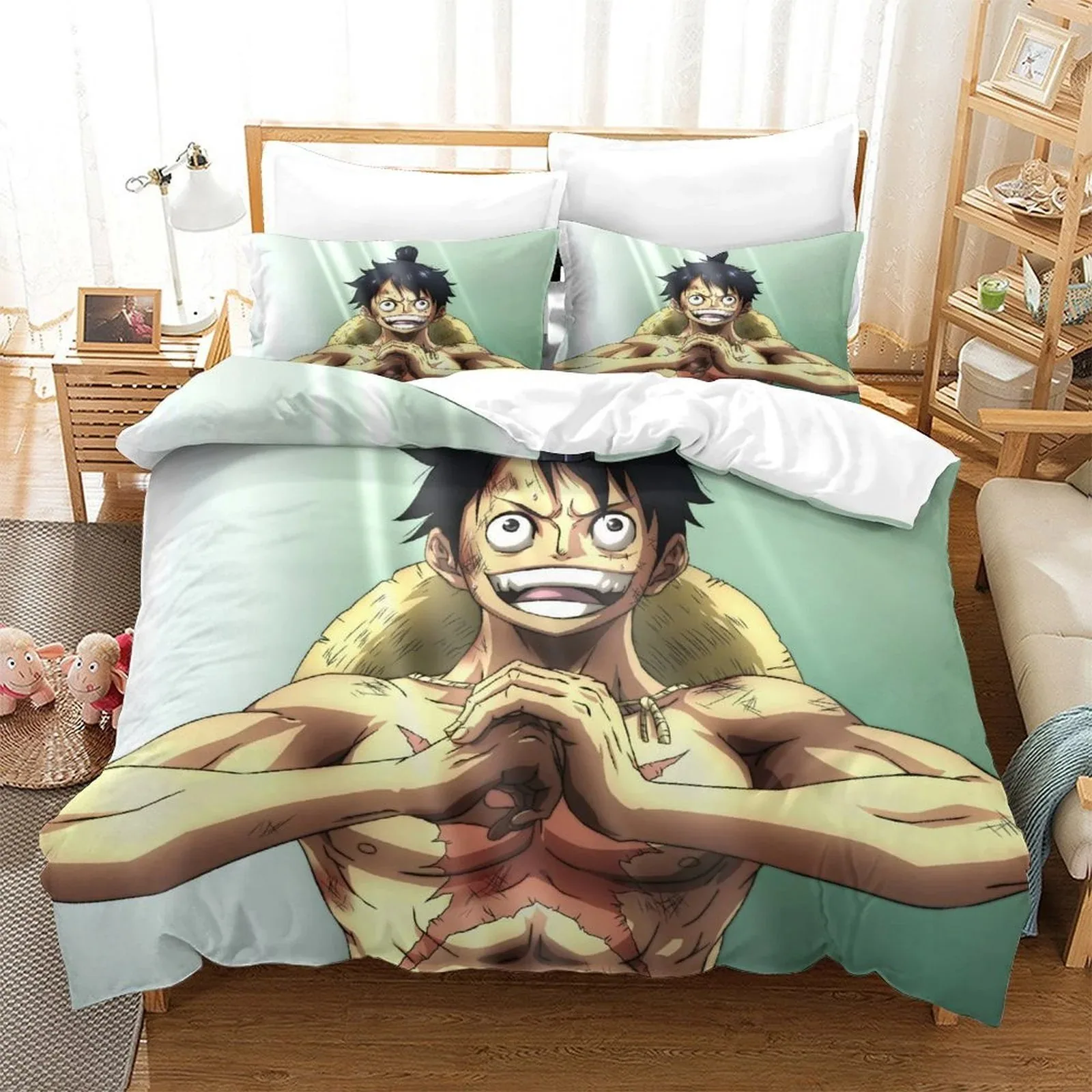 One Piece Heart Hands Mint Duvet Cover Set - Image 1