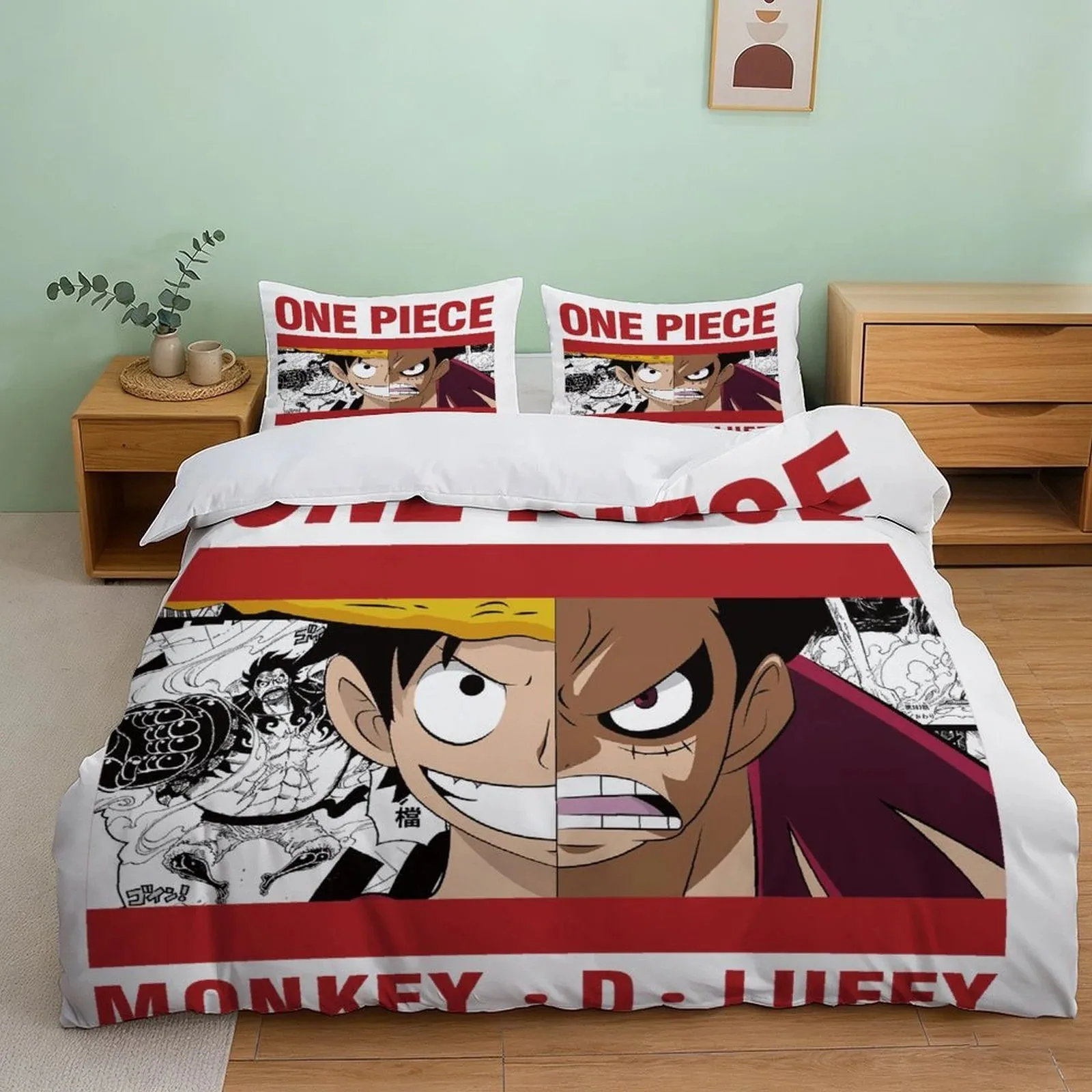 One Piece Luffy Manga Panel Red Duvet Cover Set - Image 2