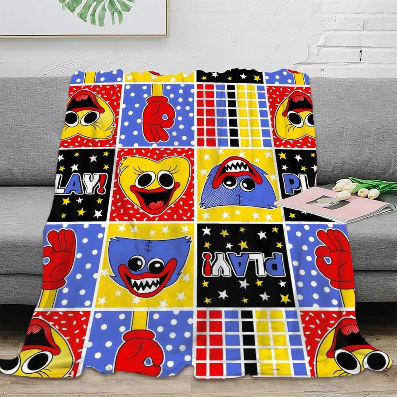 Poppy Playtime Patchwork Bright Fleece Throw Blanket - Image 2