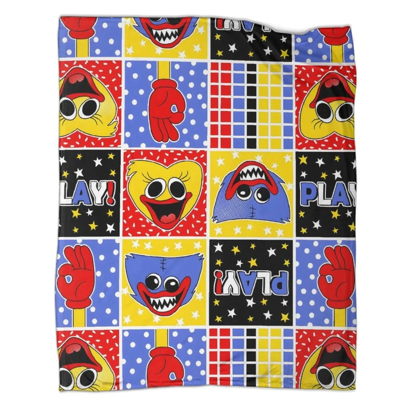 Poppy Playtime Patchwork Bright Fleece Throw Blanket - Image 1
