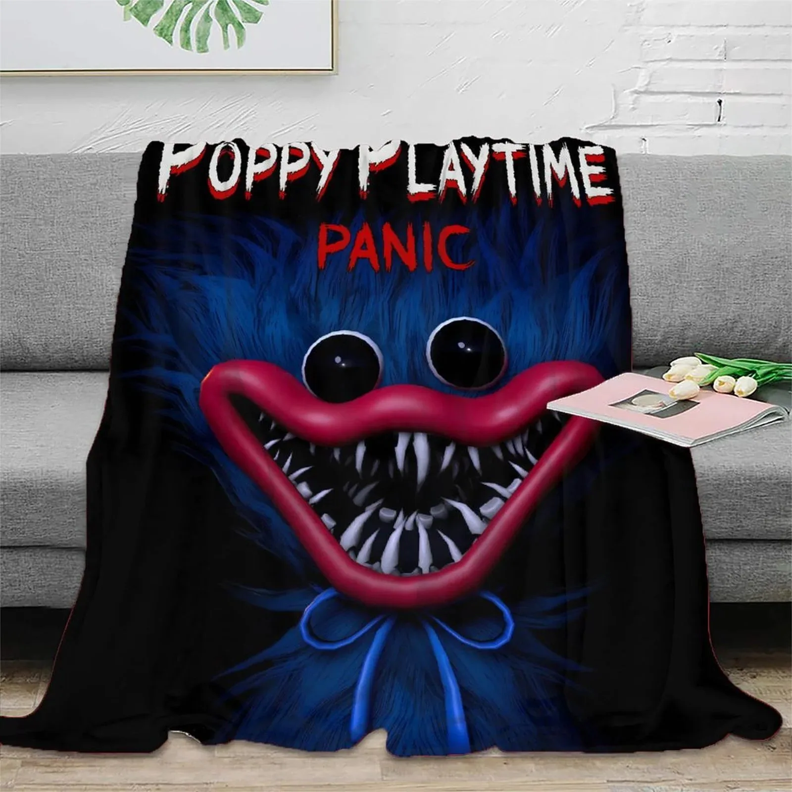 Poppy Playtime Panic Black Logo Fleece Throw Blanket - Image 3