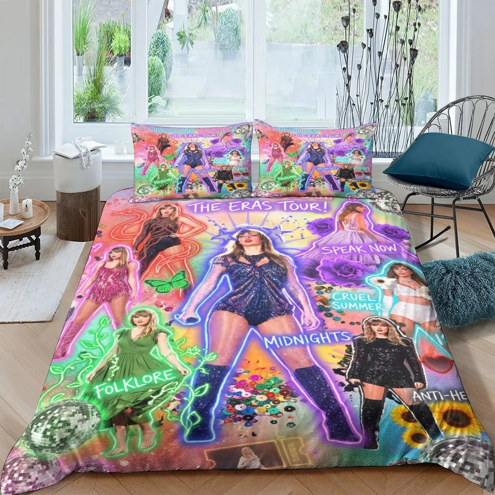 Taylor Swift Eras Neon Rainbow Duvet Cover Set - Image 1