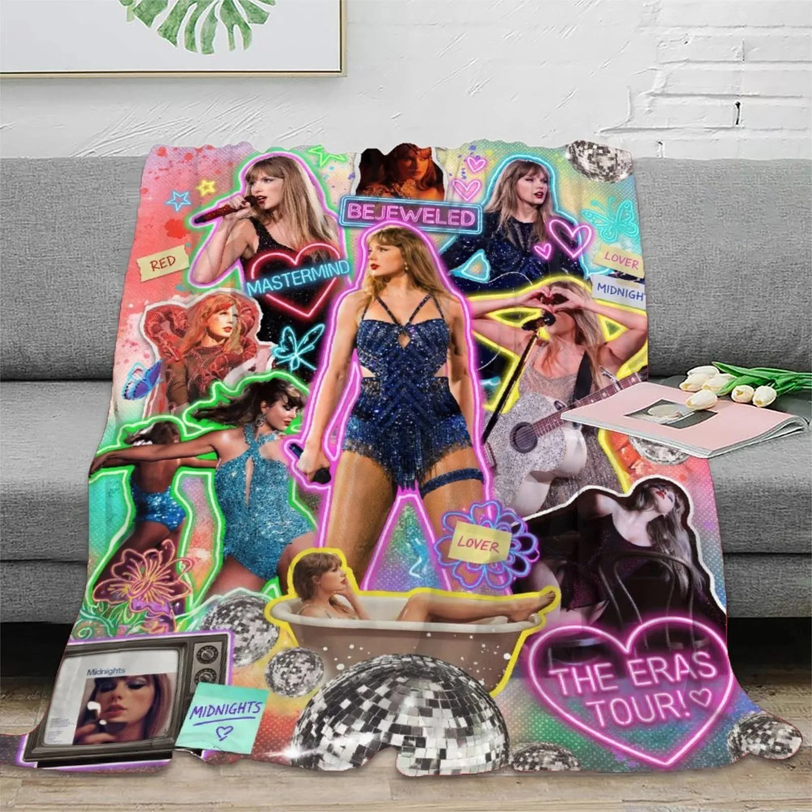 Taylor Swift Bejeweled Neon Collage Fleece Throw Blanket - Image 2