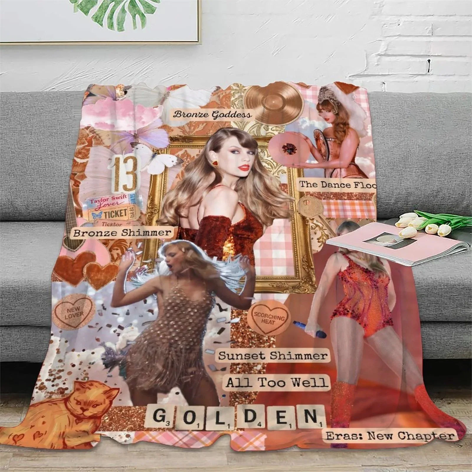 Taylor Swift Golden Scrapbook Fleece Throw Blanket - Image 2