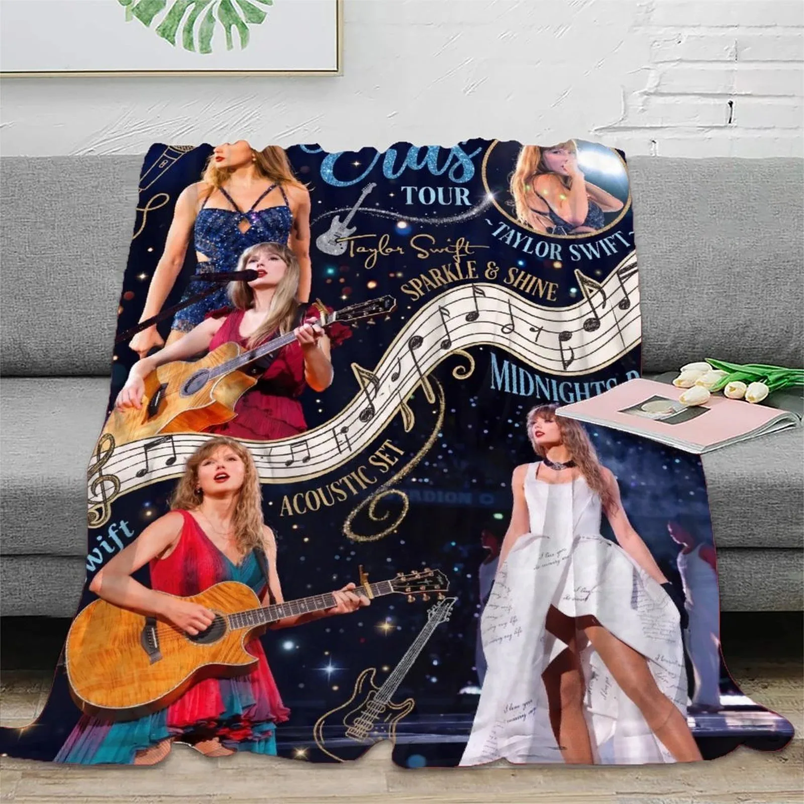 Taylor Swift Midnights Notes Navy Fleece Throw Blanket - Image 2