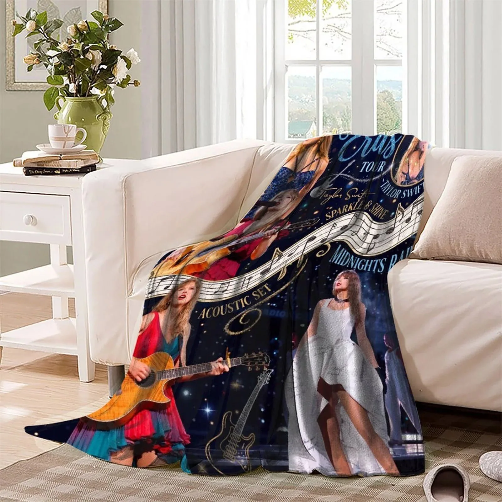 Taylor Swift Midnights Notes Navy Fleece Throw Blanket - Image 3