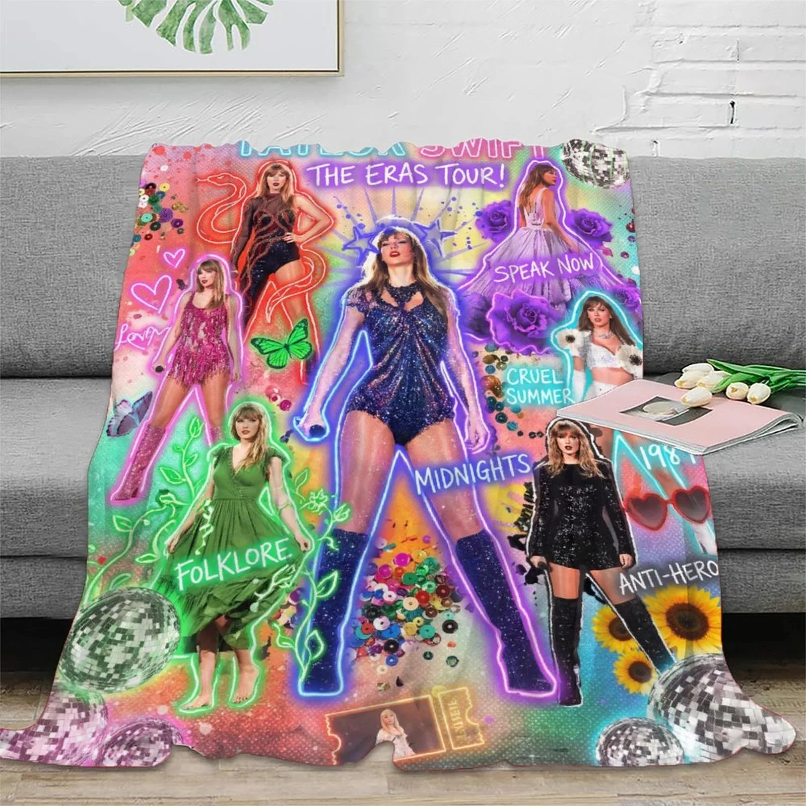 Taylor Swift Eras Neon Rainbow Fleece Throw Blanket - Image 2