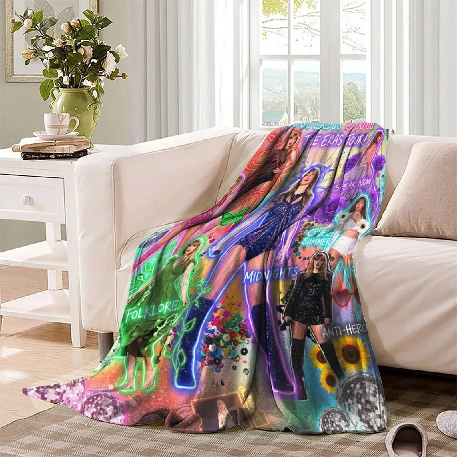 Taylor Swift Eras Neon Rainbow Fleece Throw Blanket - Image 3