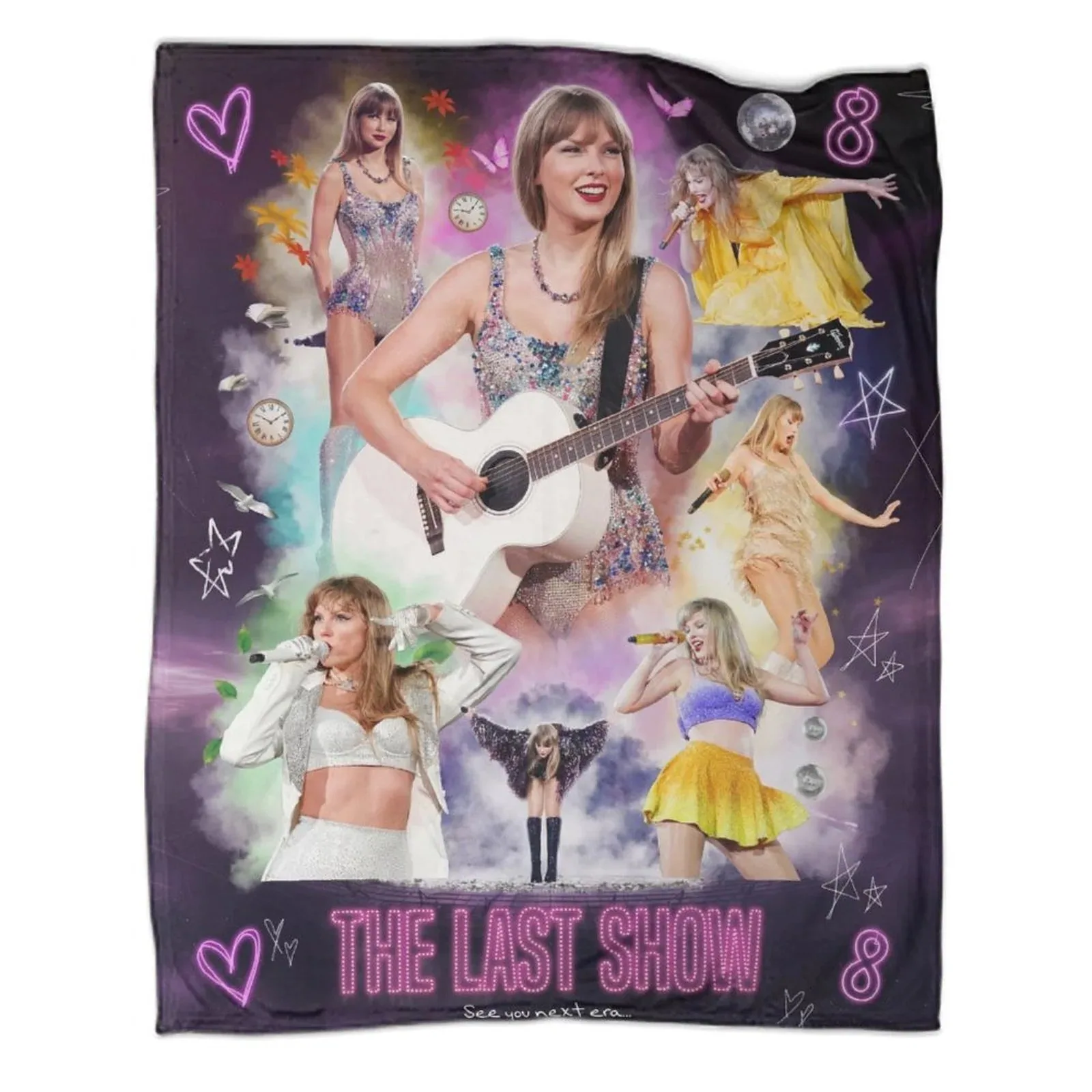 Taylor Swift Last Show White Guitar Fleece Throw Blanket - Image 1