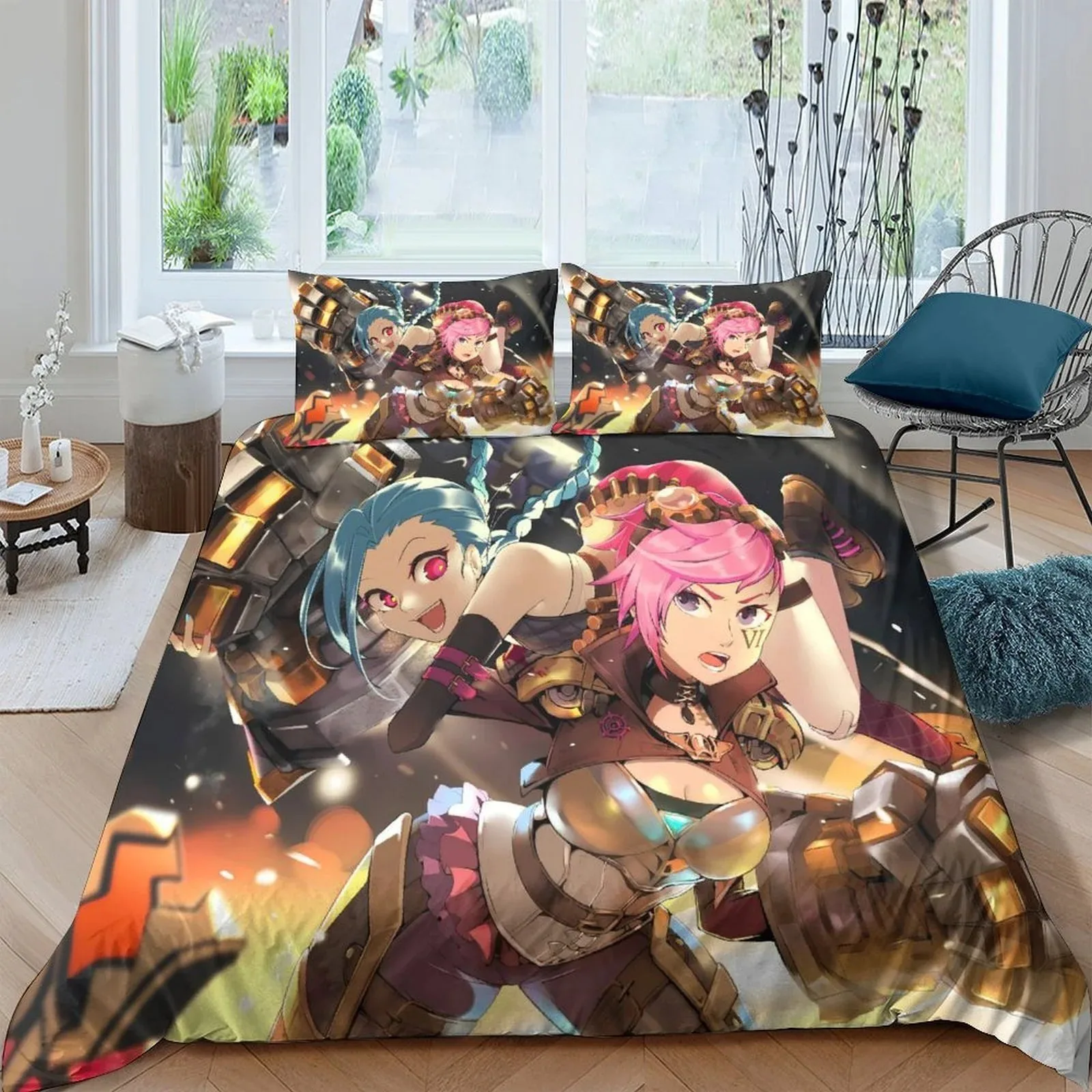 Arcane Jinx Sisters Brawl Gold Duvet Cover Set - Image 2