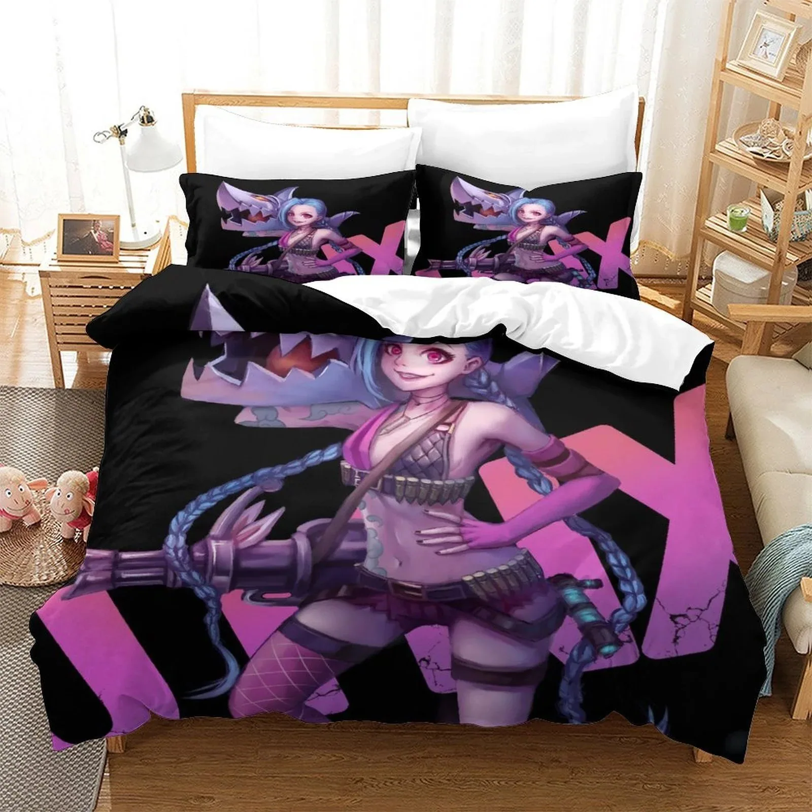 Arcane Jinx Black Magenta X Duvet Cover Set - Image 1