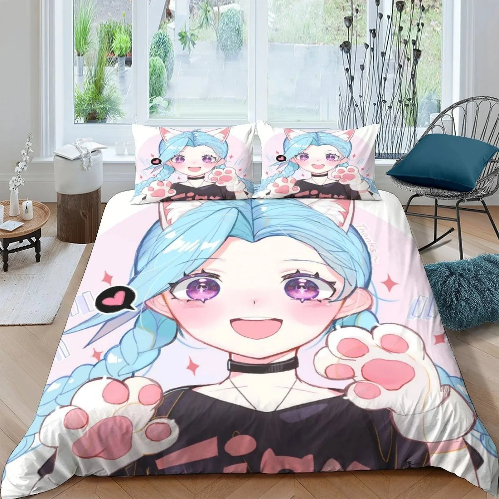 Arcane Jinx Chibi Cat Paws Pastel Duvet Cover Set - Image 2