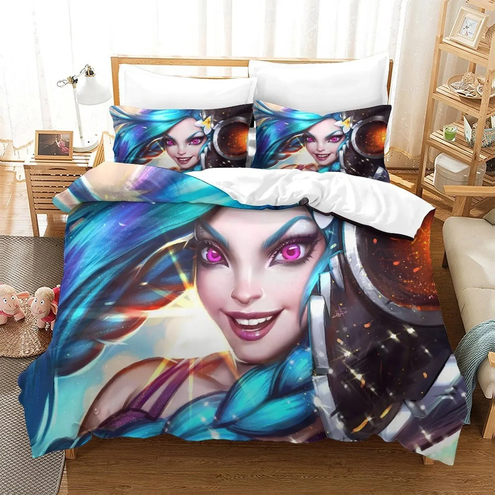 Arcane Jinx Turquoise Machine Smile Duvet Cover Set - Image 2