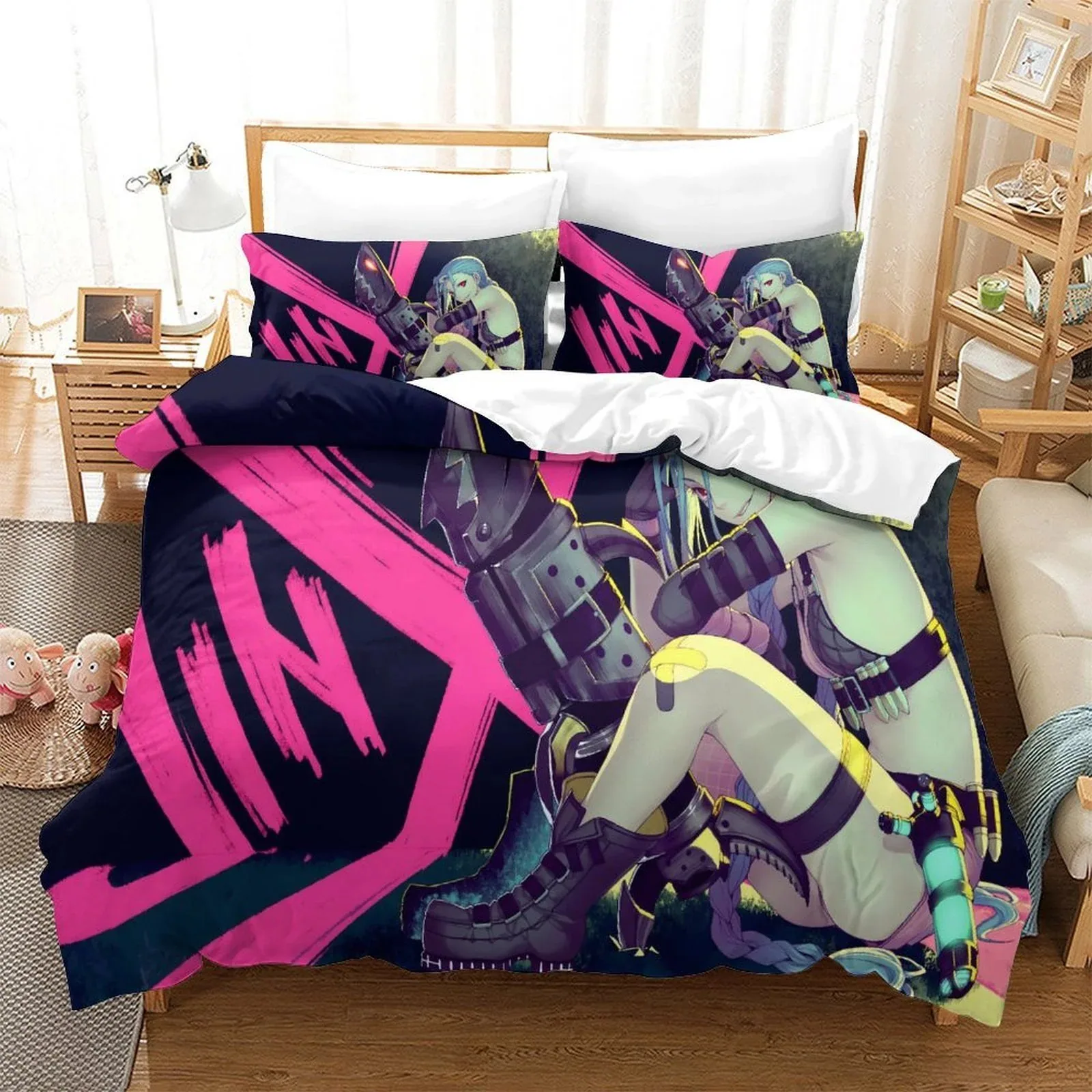 Arcane Jinx Pink Type Navy Duvet Cover Set - Image 2