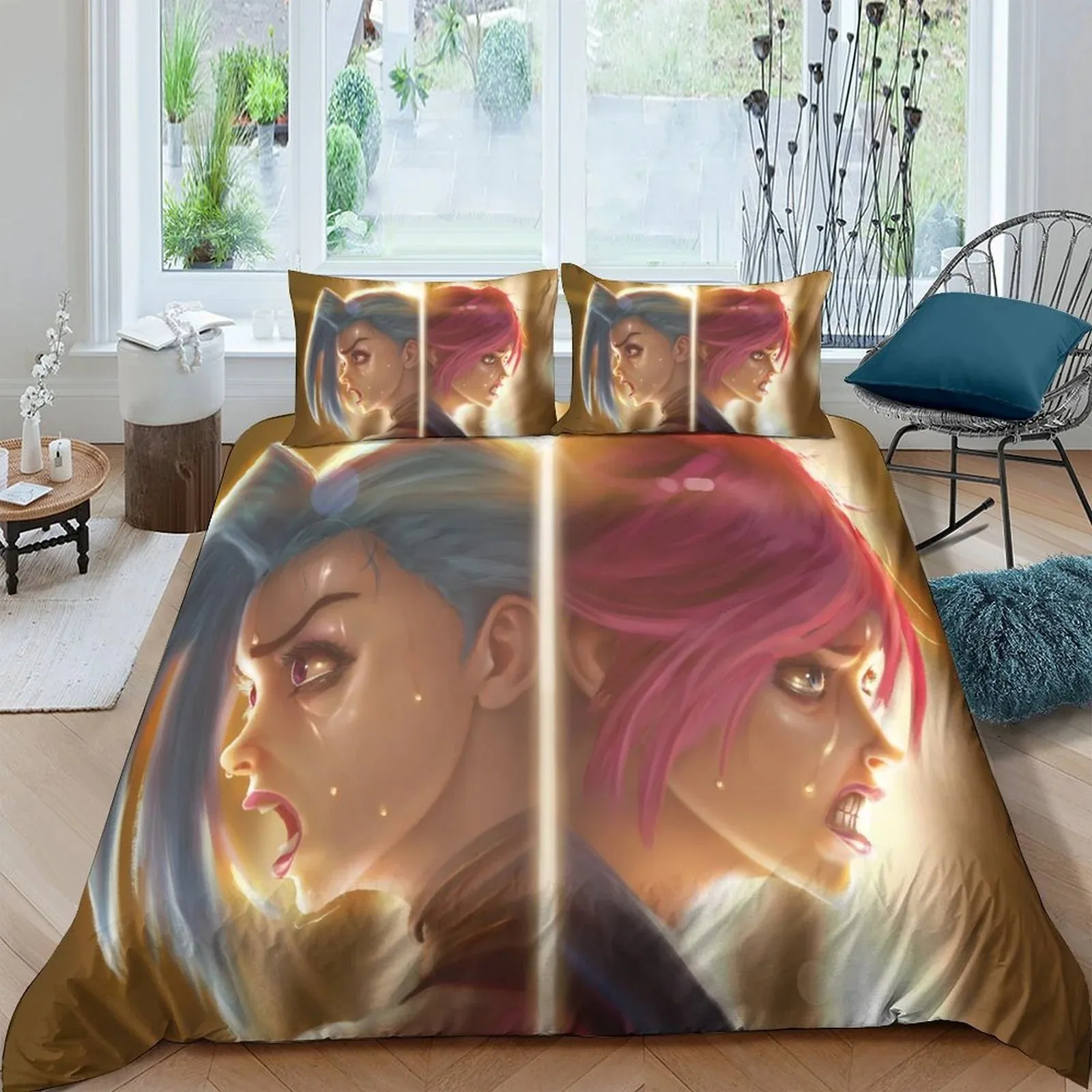 Arcane Jinx Sisters Split Gold Duvet Cover Set - Image 2